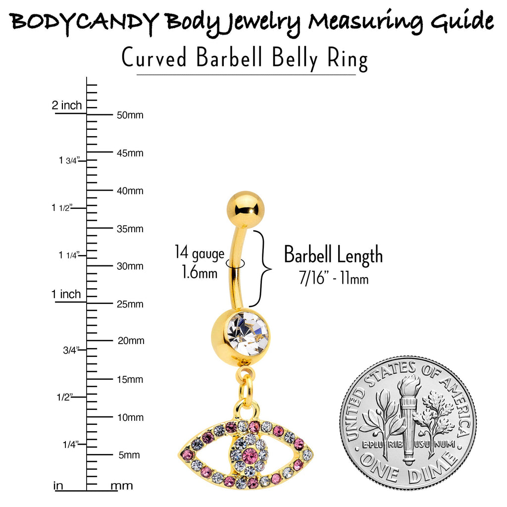 BodyCandy Pink Clear Gem Gold Tone Wide Eye Dangle Belly Ring — alternative angle