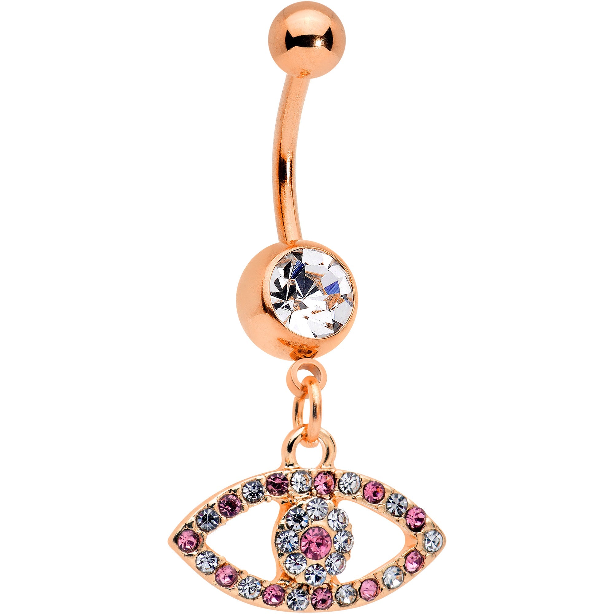 BodyCandy Pink Clear Gem Rose Gold Tone Wide Eye Dangle Belly Ring — main product shot