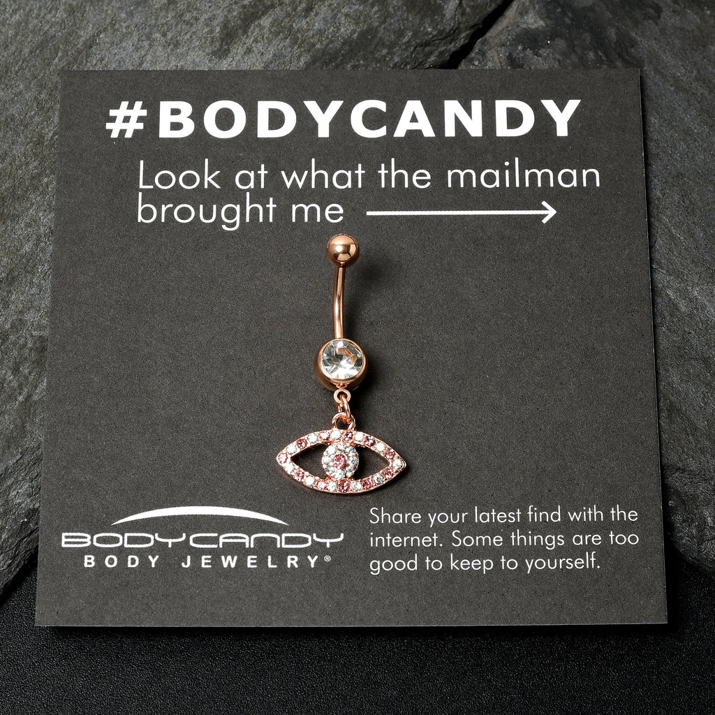 BodyCandy Pink Clear Gem Rose Gold Tone Wide Eye Dangle Belly Ring — back view