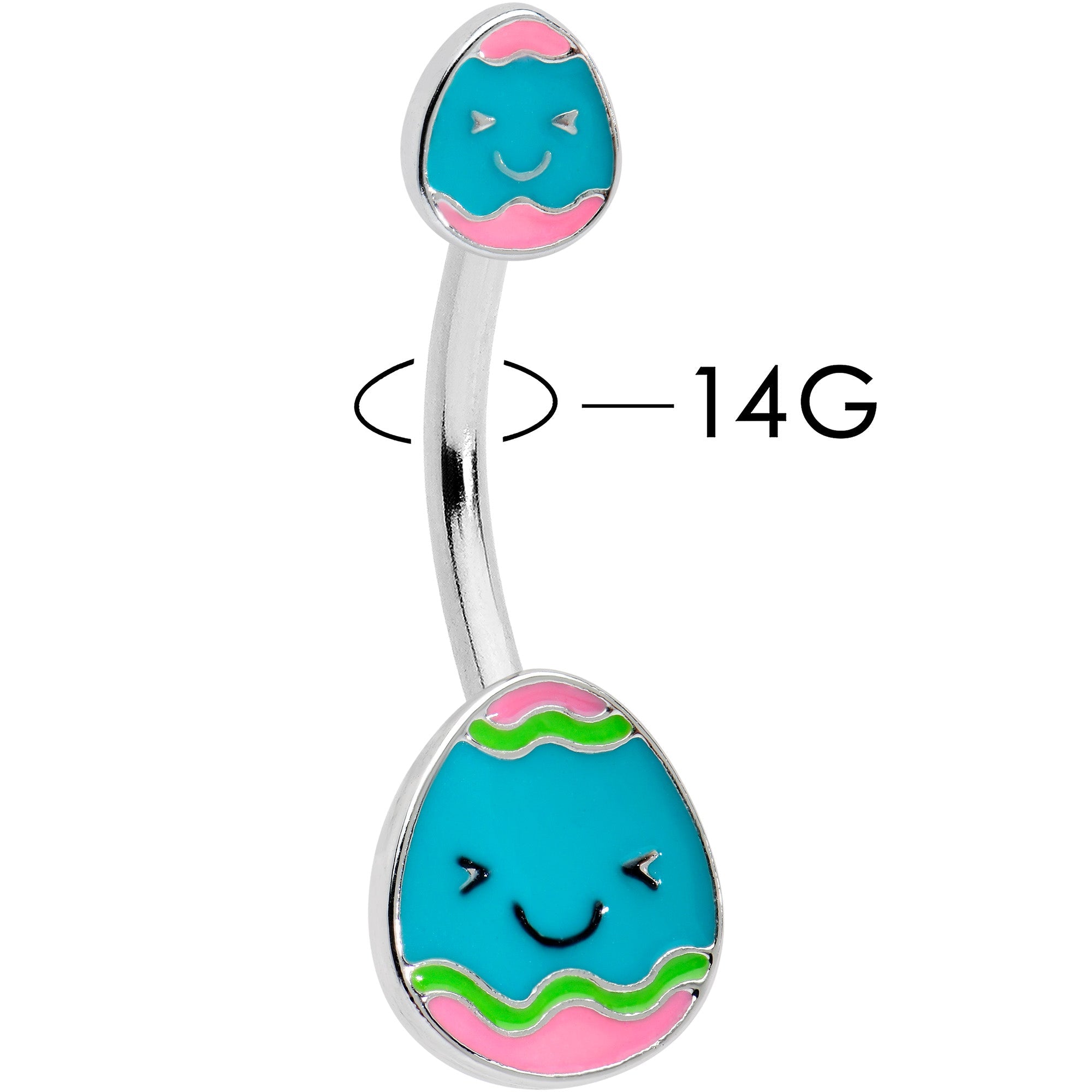 BodyCandy Blue Pink Celebration Easter Egg Double Mount Belly Ring — detail close-up