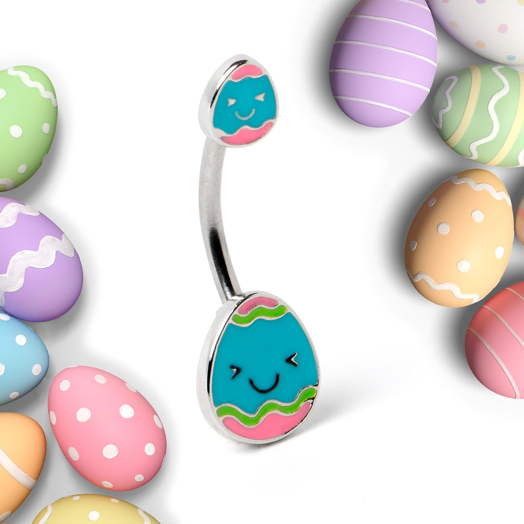 BodyCandy Blue Pink Celebration Easter Egg Double Mount Belly Ring — side view