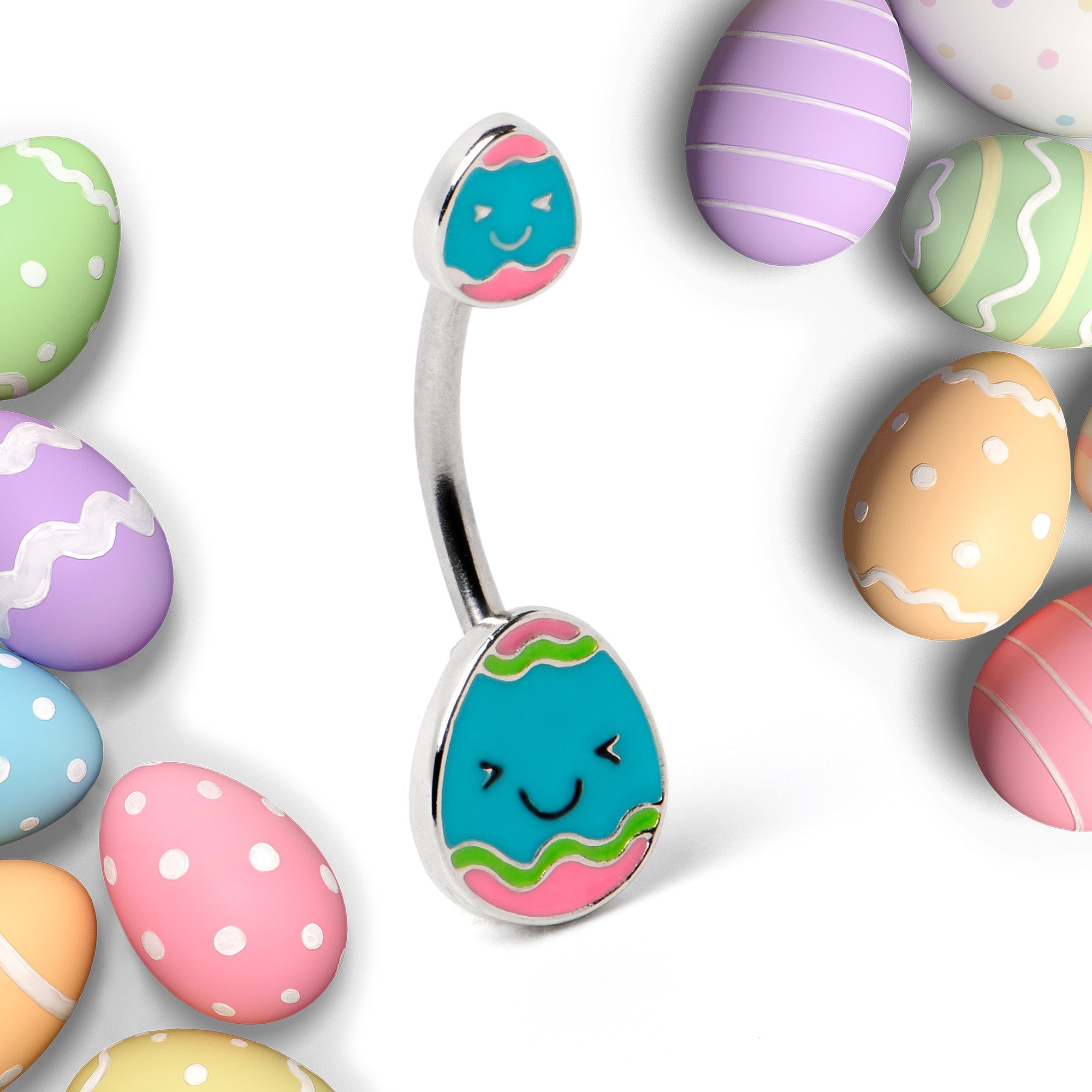BodyCandy Blue Pink Celebration Easter Egg Double Mount Belly Ring — side view