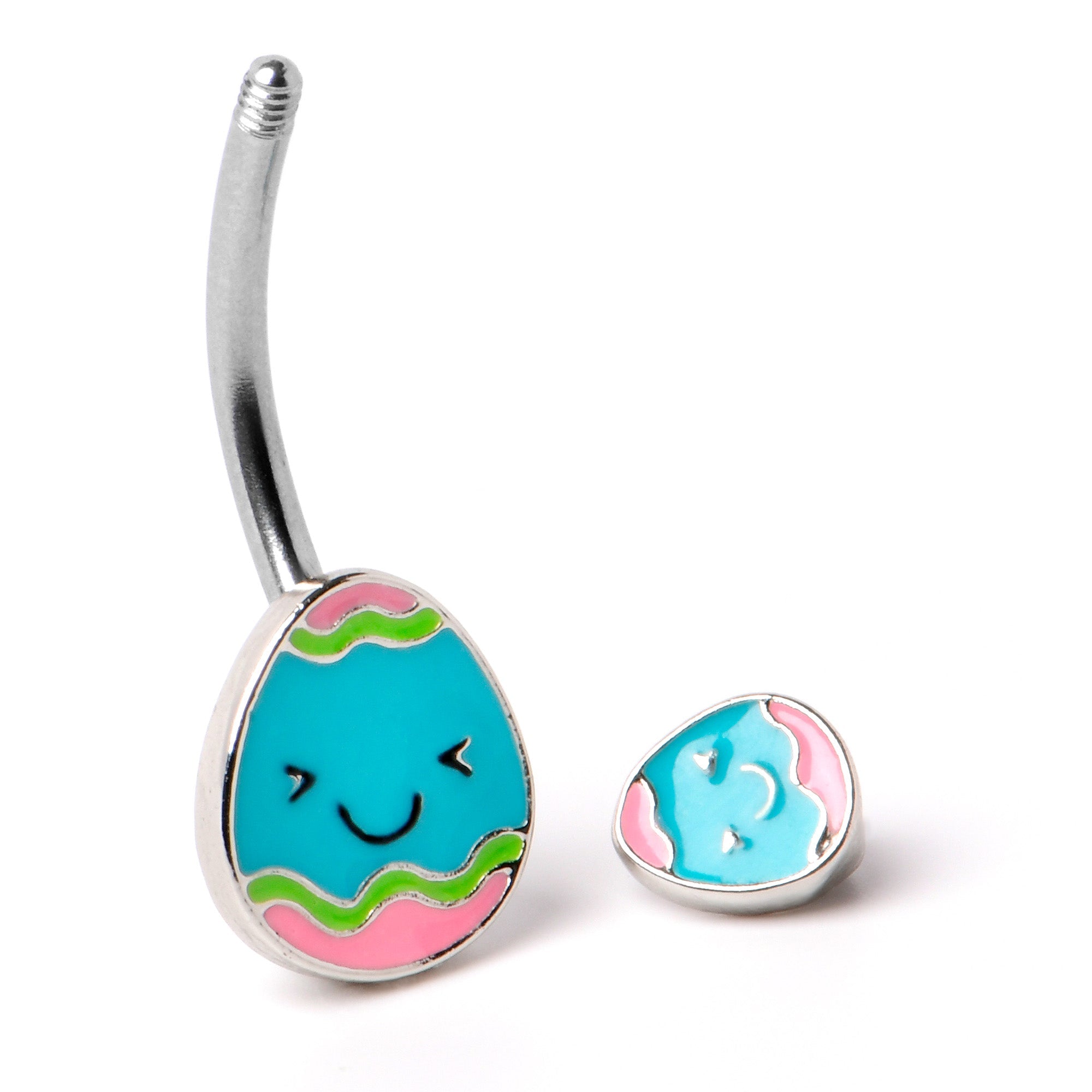 BodyCandy Blue Pink Celebration Easter Egg Double Mount Belly Ring — back view
