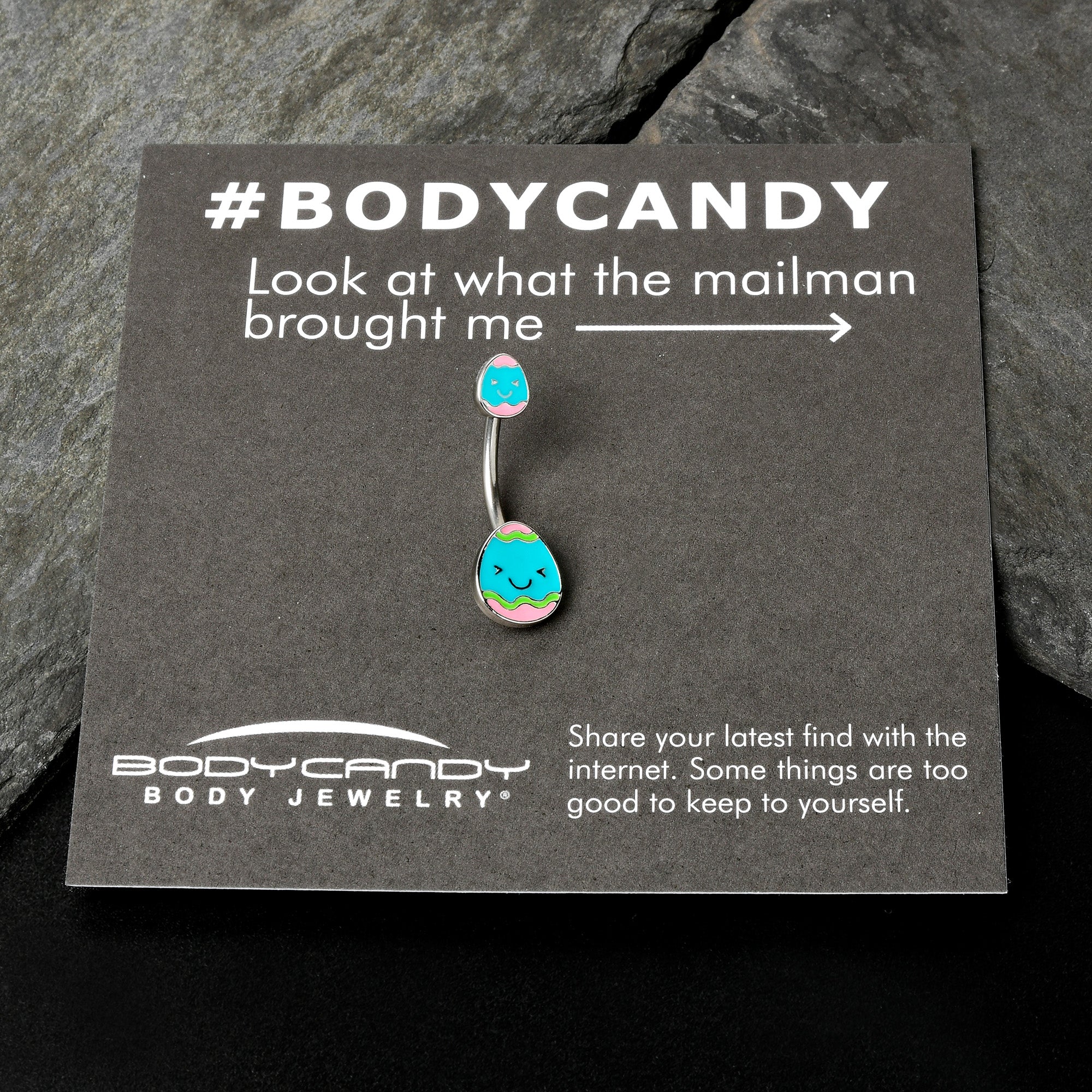 BodyCandy Blue Pink Celebration Easter Egg Double Mount Belly Ring — size reference
