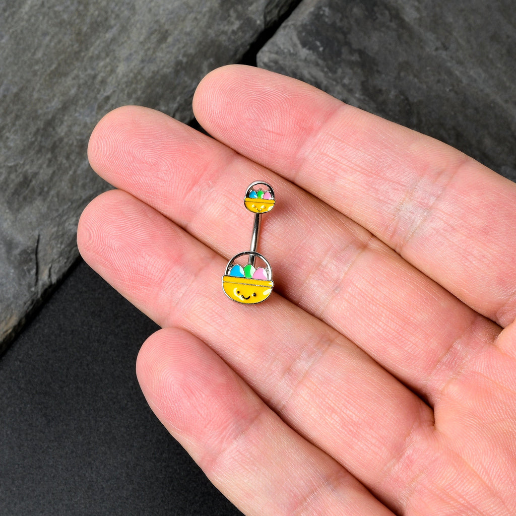 BodyCandy Celebration Easter Basket Double Mount Belly Ring — in-use photo