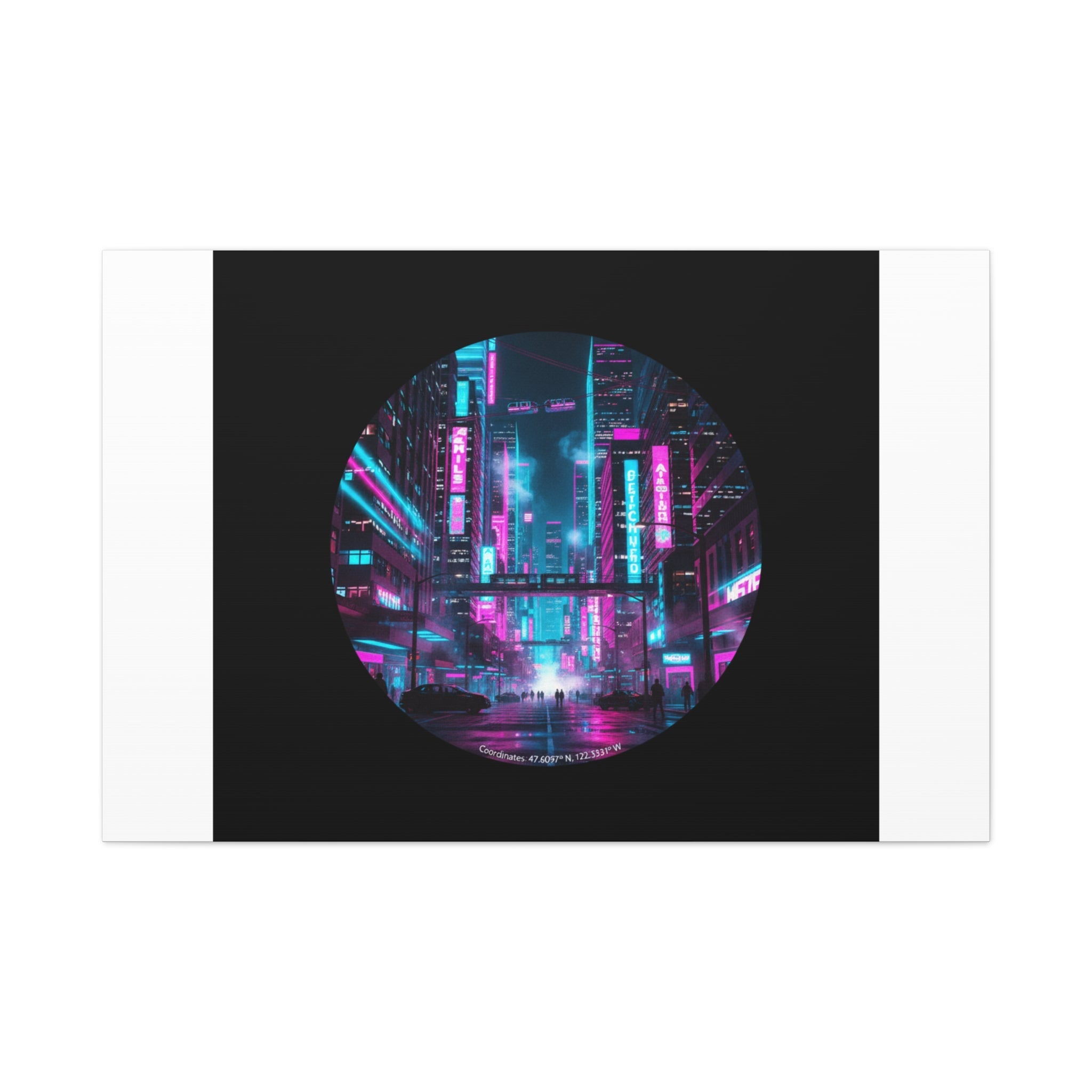 Neon Cyberpunk Cityscape Canvas | synthwave skyline, future city art