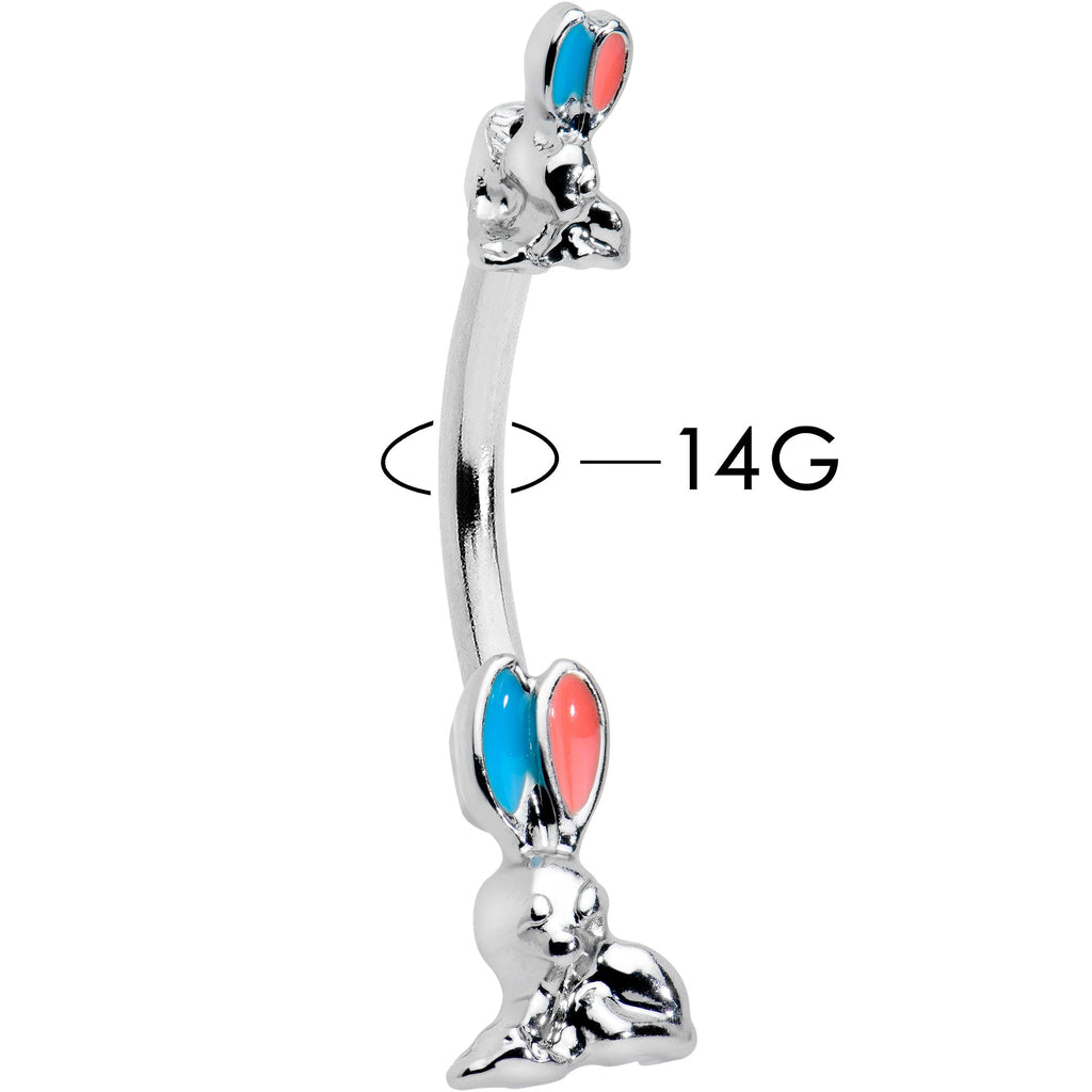 BodyCandy Easter Bunny Red Blue Ears Double Mount Belly Ring — detail close-up