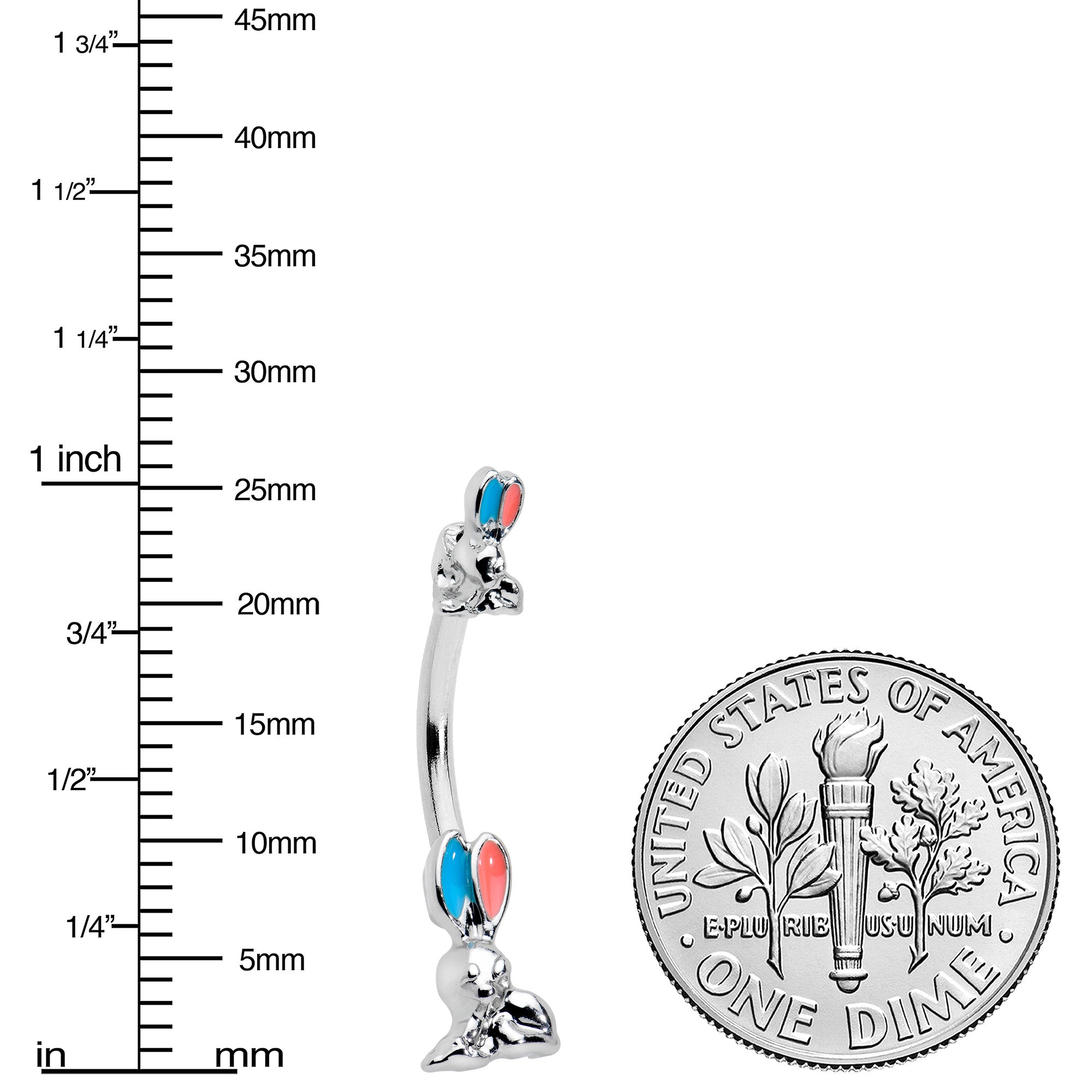 BodyCandy Easter Bunny Red Blue Ears Double Mount Belly Ring — lifestyle context