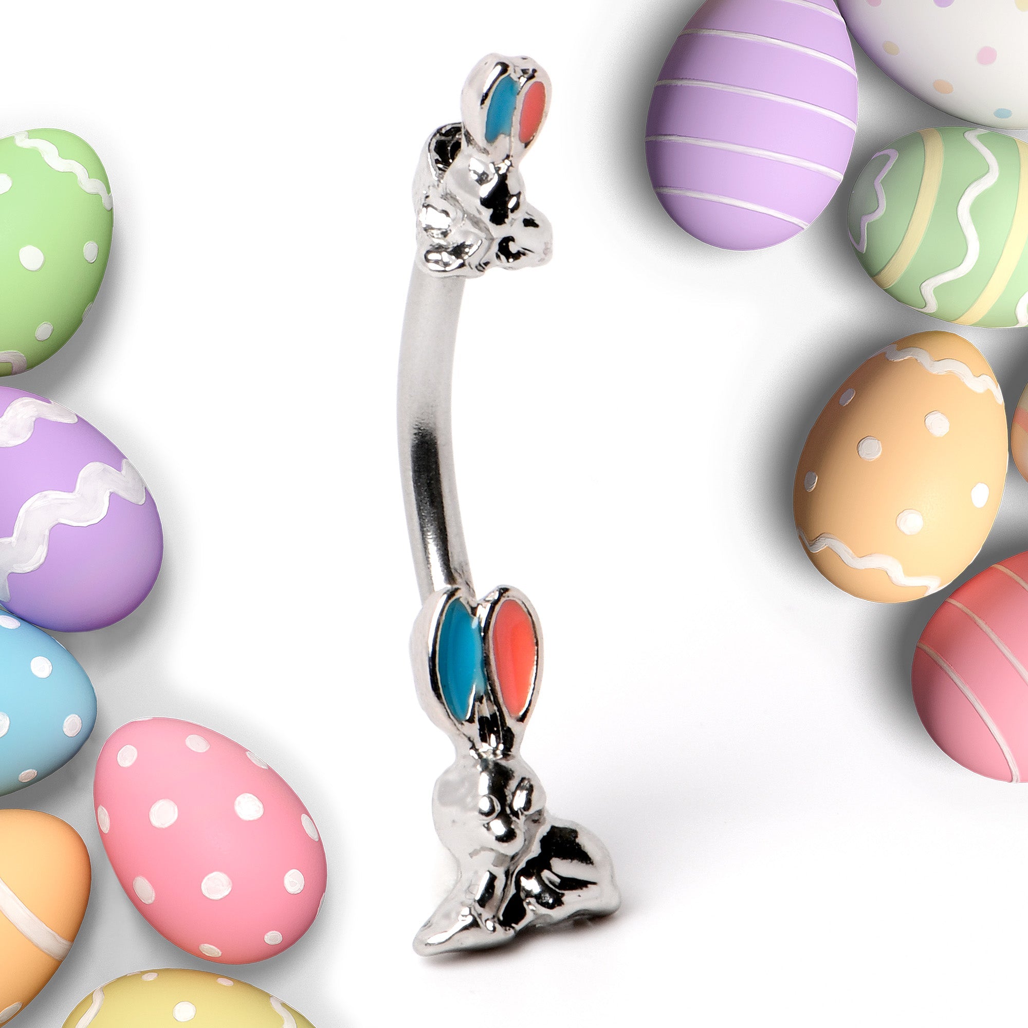 BodyCandy Easter Bunny Red Blue Ears Double Mount Belly Ring — side view