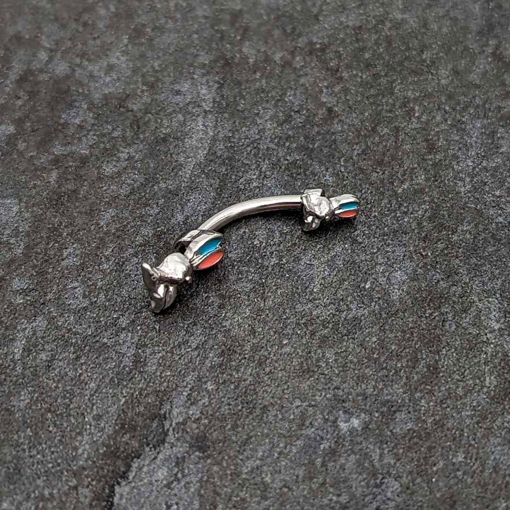 BodyCandy Easter Bunny Red Blue Ears Double Mount Belly Ring — back view