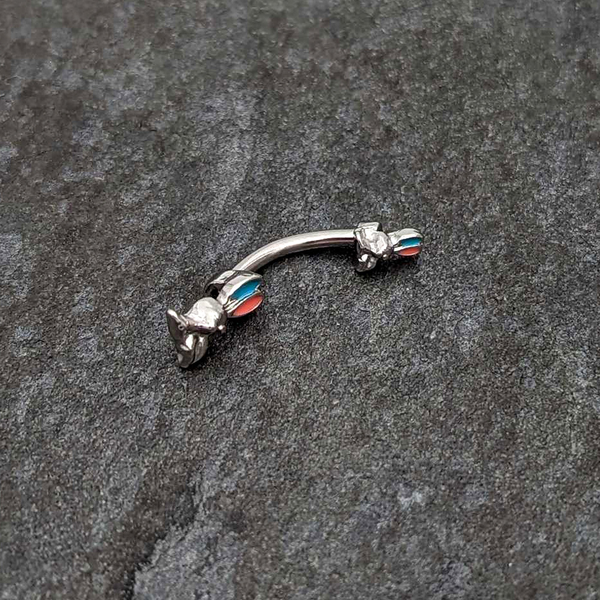 BodyCandy Easter Bunny Red Blue Ears Double Mount Belly Ring — back view