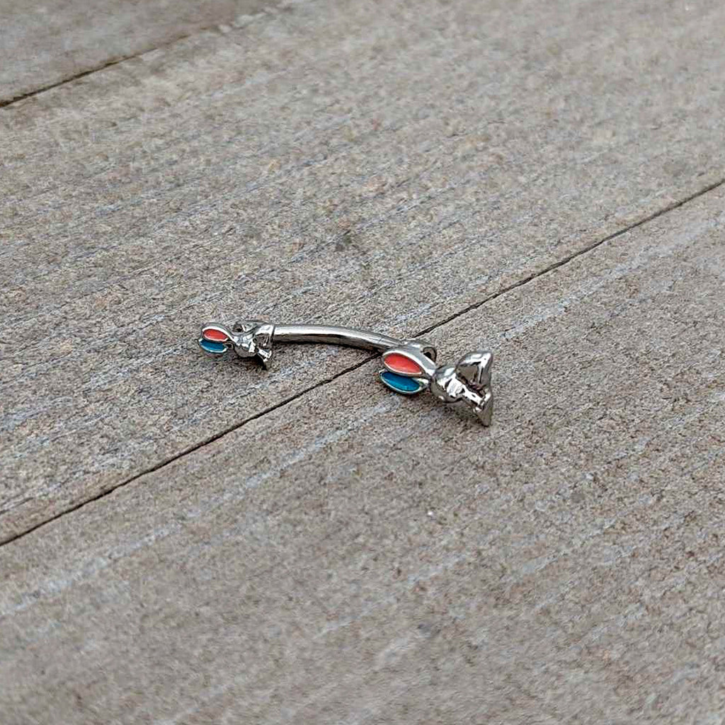 BodyCandy Easter Bunny Red Blue Ears Double Mount Belly Ring — alternative angle
