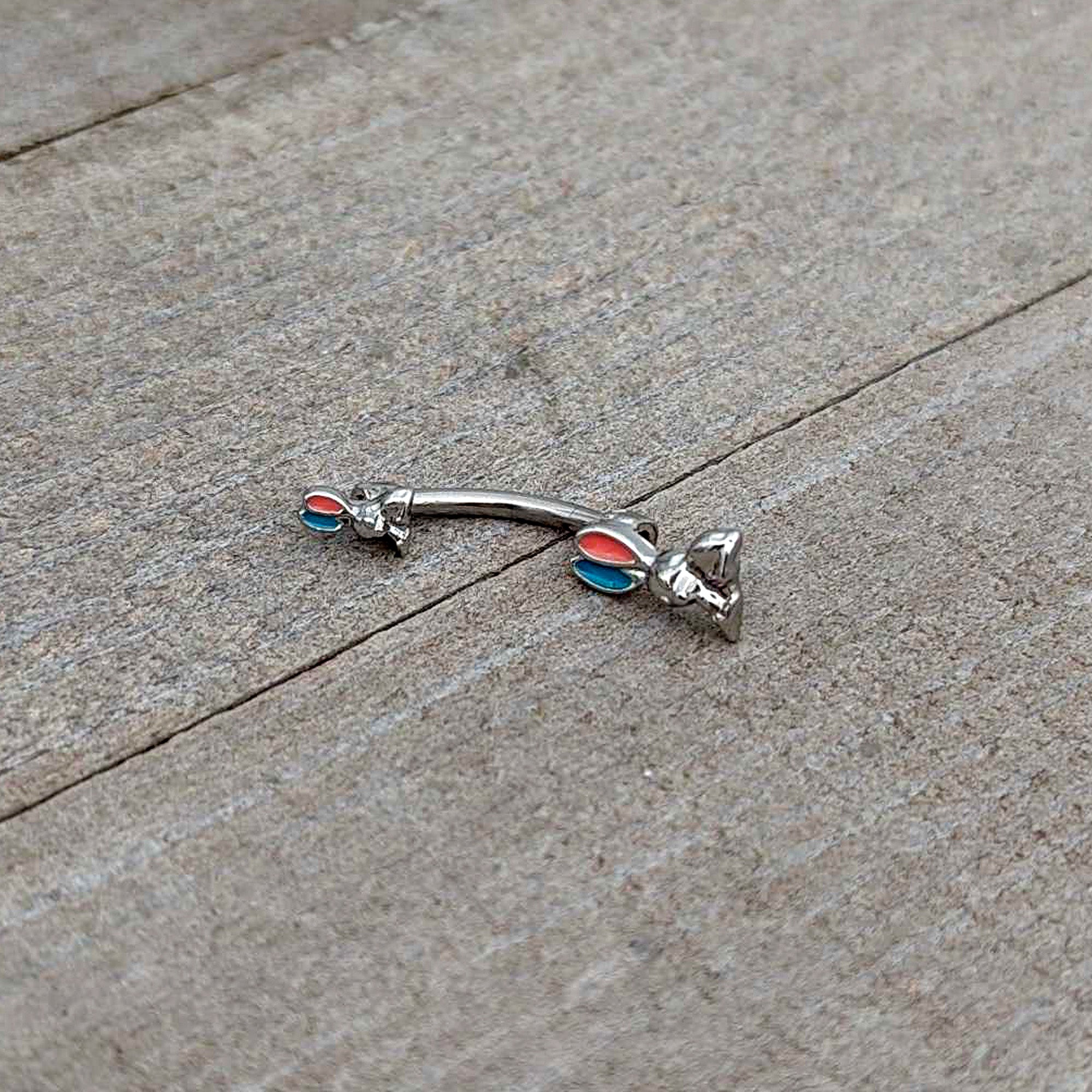 BodyCandy Easter Bunny Red Blue Ears Double Mount Belly Ring — alternative angle