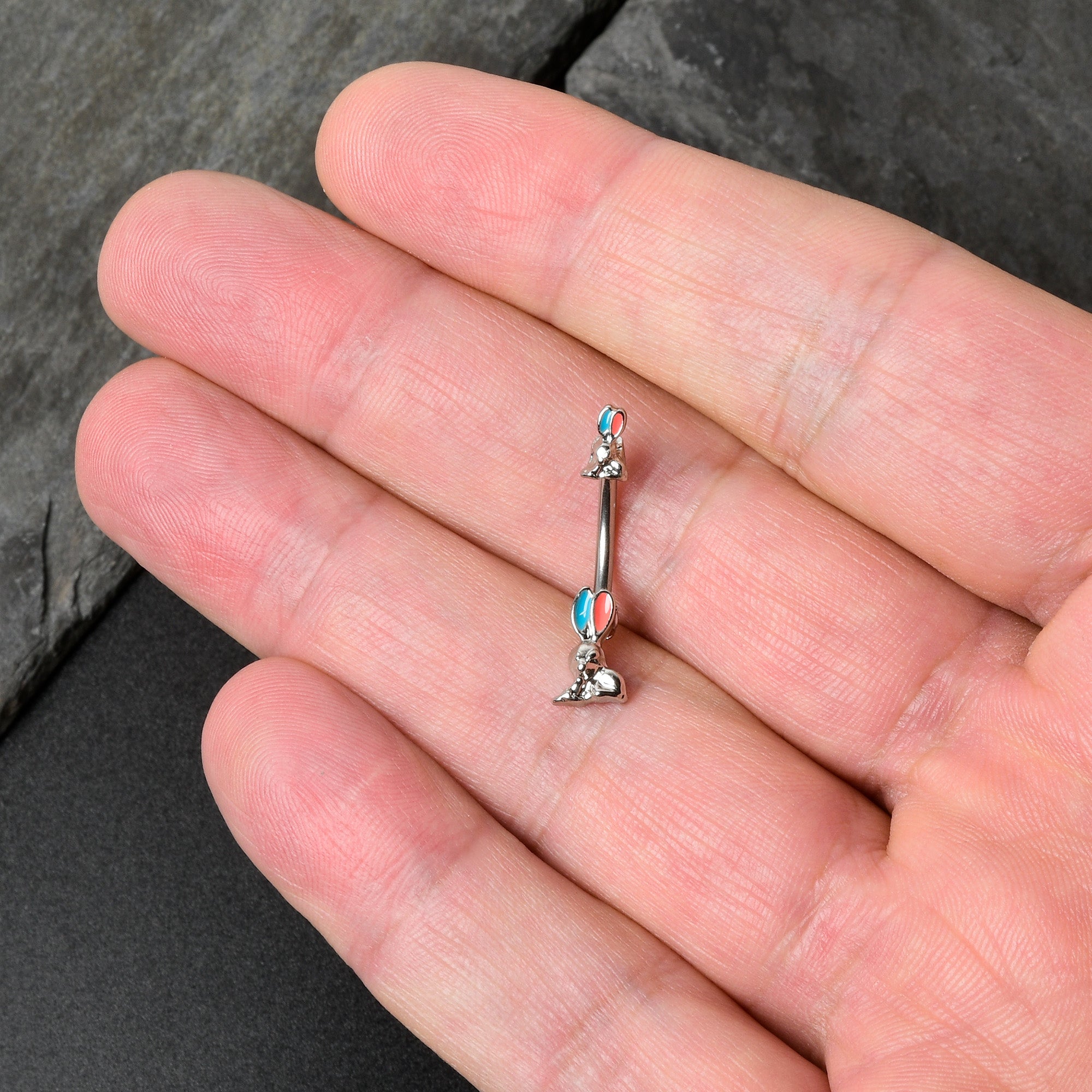 BodyCandy Easter Bunny Red Blue Ears Double Mount Belly Ring — in-use photo