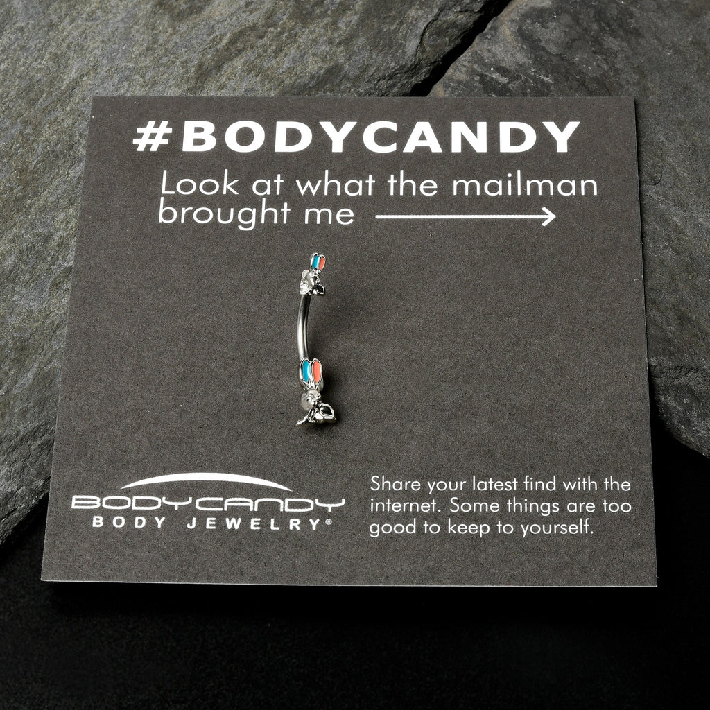 BodyCandy Easter Bunny Red Blue Ears Double Mount Belly Ring — size reference