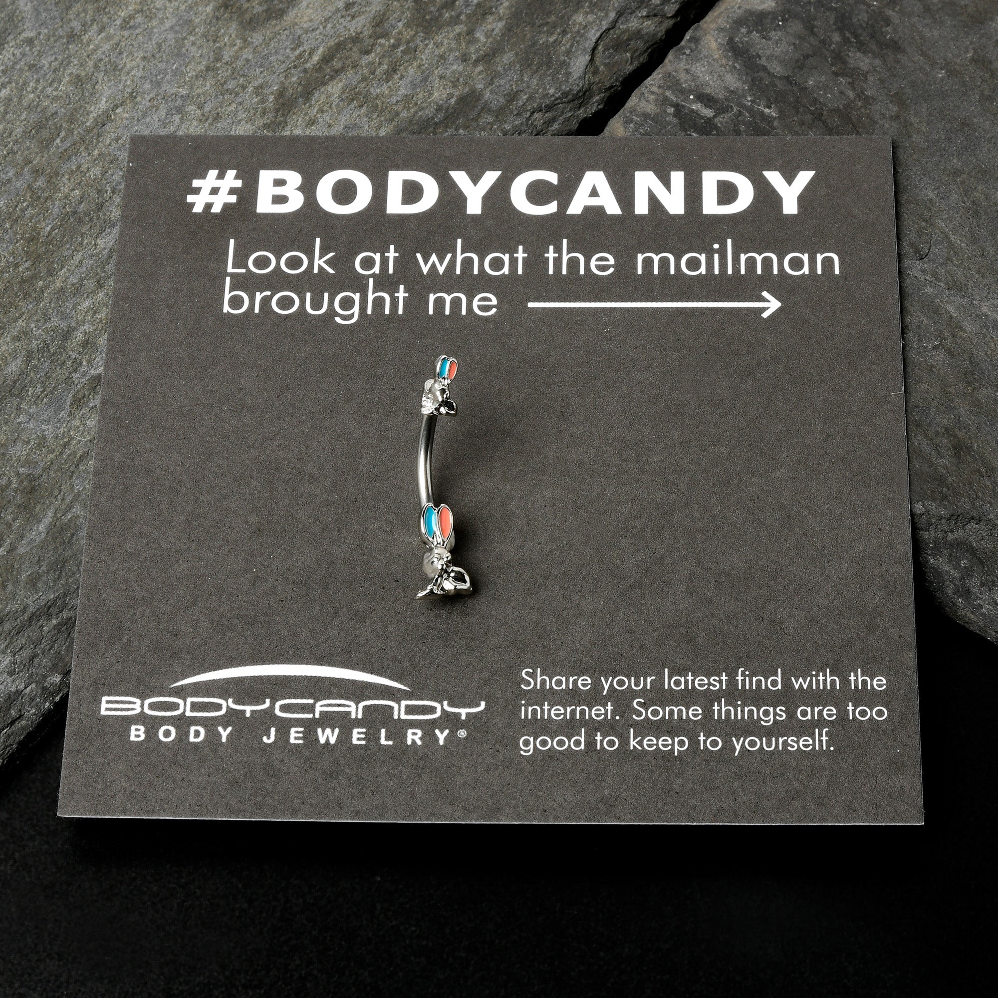 BodyCandy Easter Bunny Red Blue Ears Double Mount Belly Ring — size reference