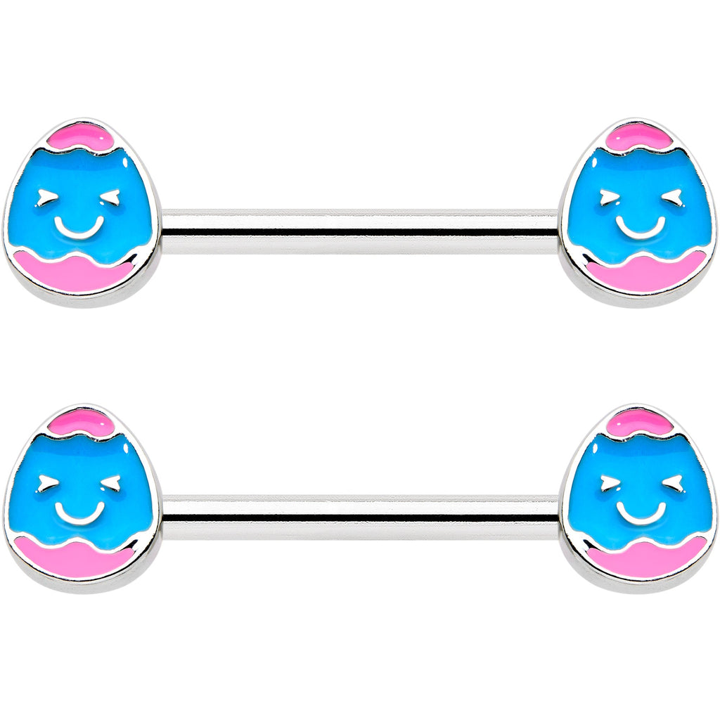 BodyCandy 14G 9/16  Blue Pink Celebration Easter Egg Barbell Nipple Ring Set — detail close-up