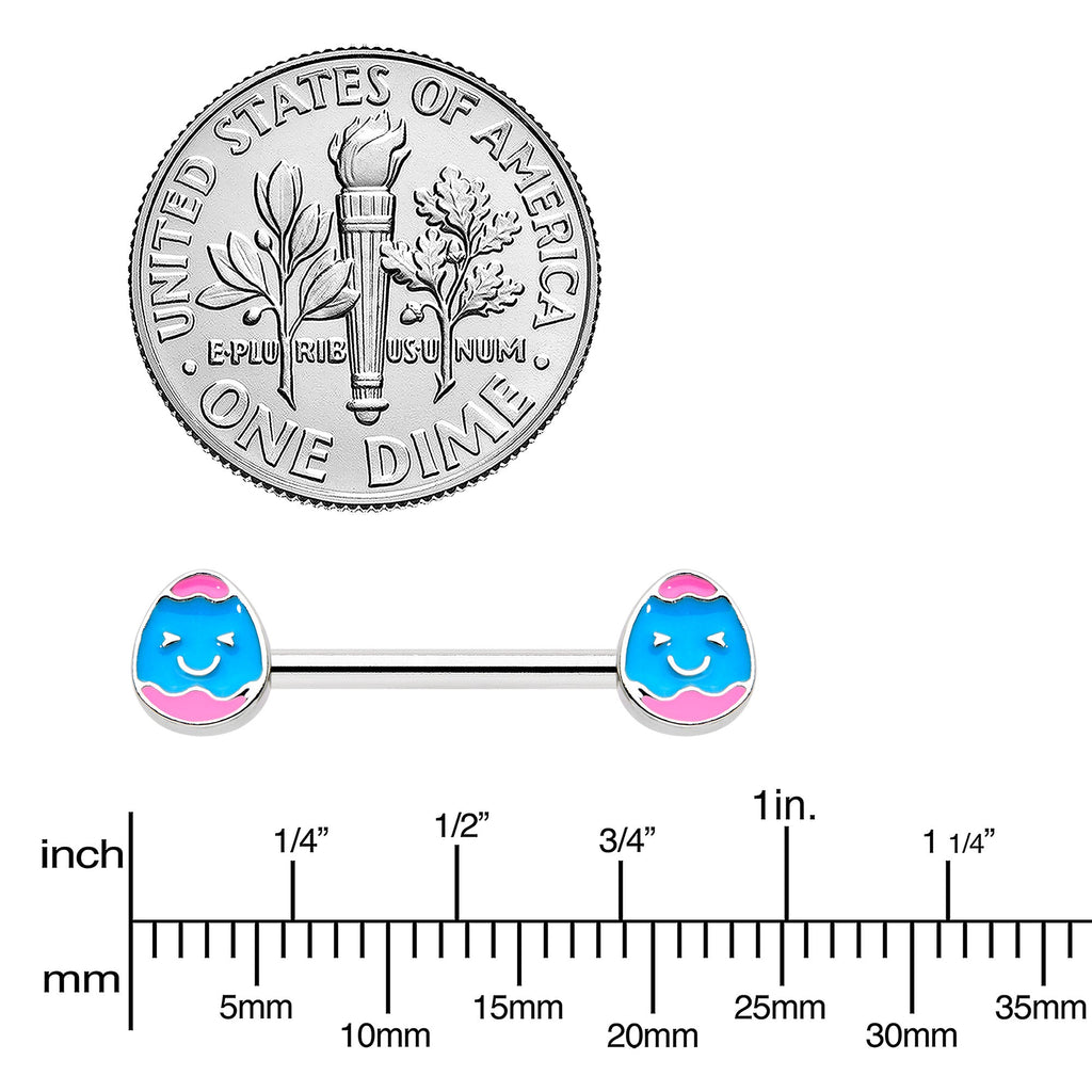 BodyCandy 14G 9/16  Blue Pink Celebration Easter Egg Barbell Nipple Ring Set — lifestyle context