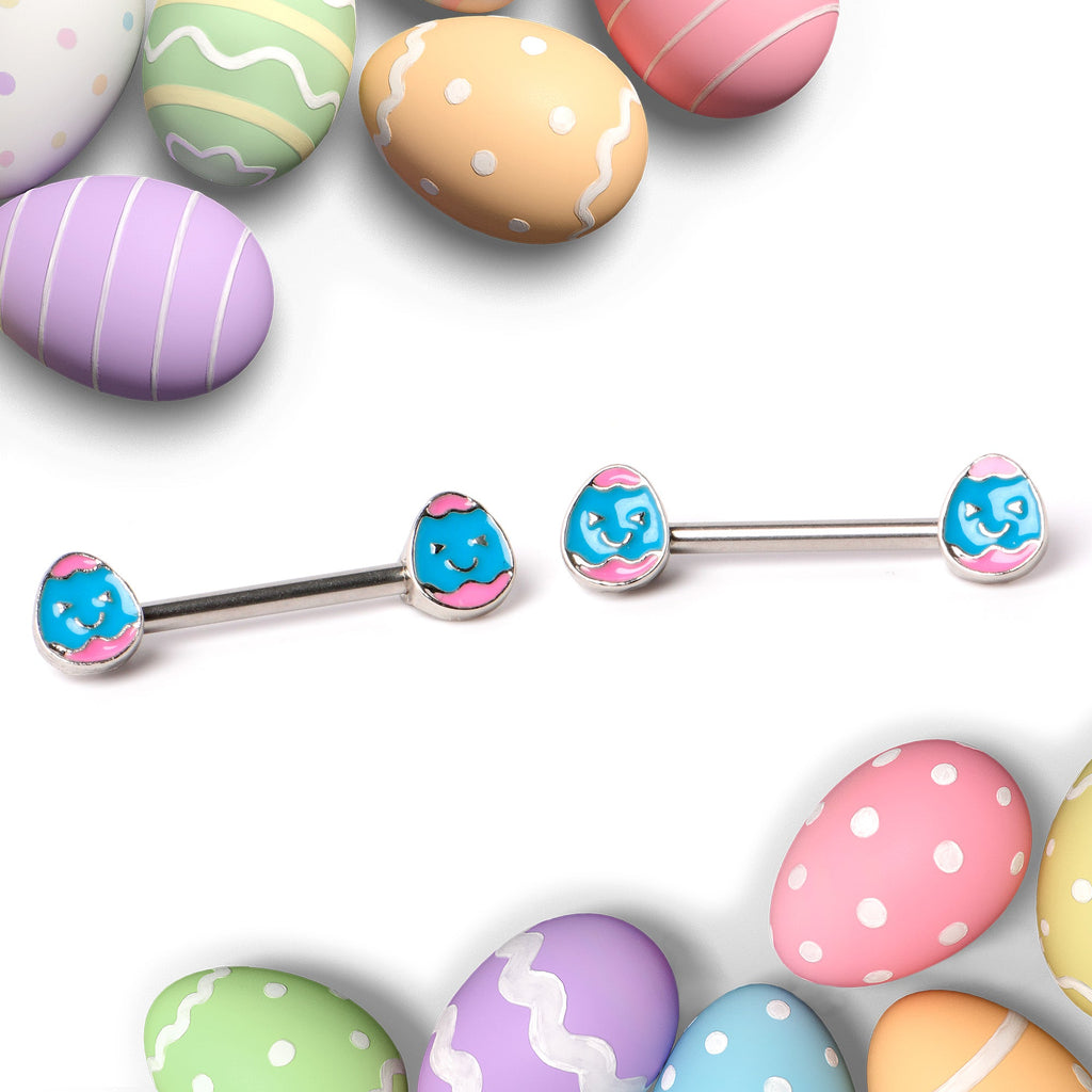BodyCandy 14G 9/16  Blue Pink Celebration Easter Egg Barbell Nipple Ring Set — side view