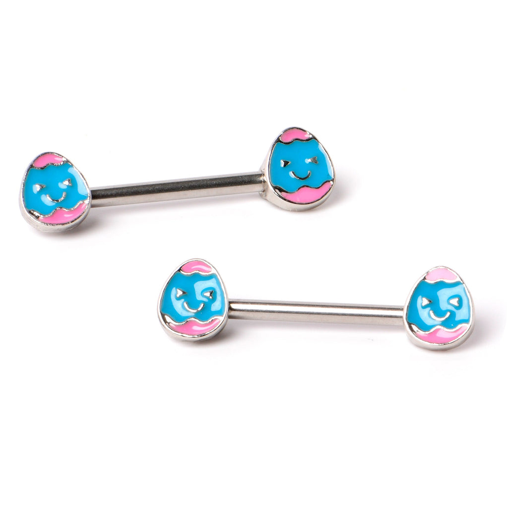 BodyCandy 14G 9/16  Blue Pink Celebration Easter Egg Barbell Nipple Ring Set — back view
