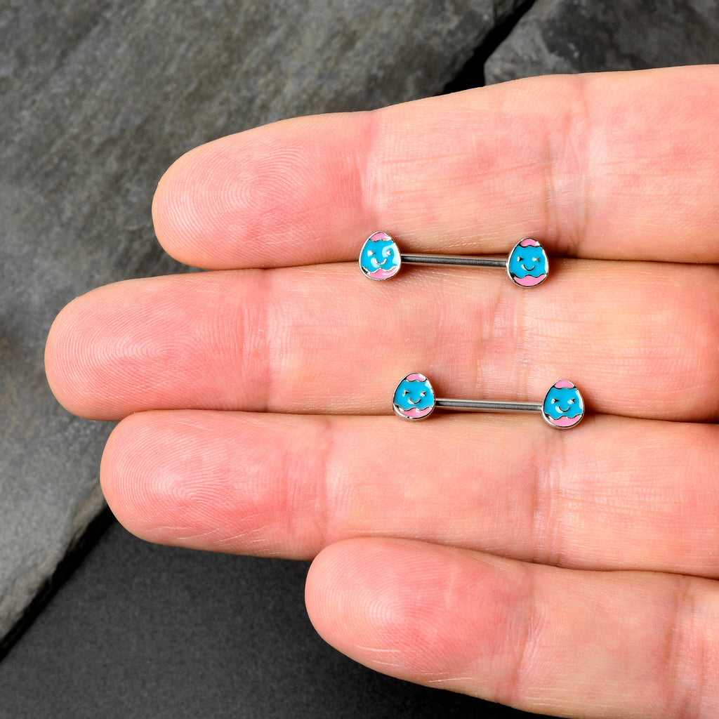 BodyCandy 14G 9/16  Blue Pink Celebration Easter Egg Barbell Nipple Ring Set — alternative angle