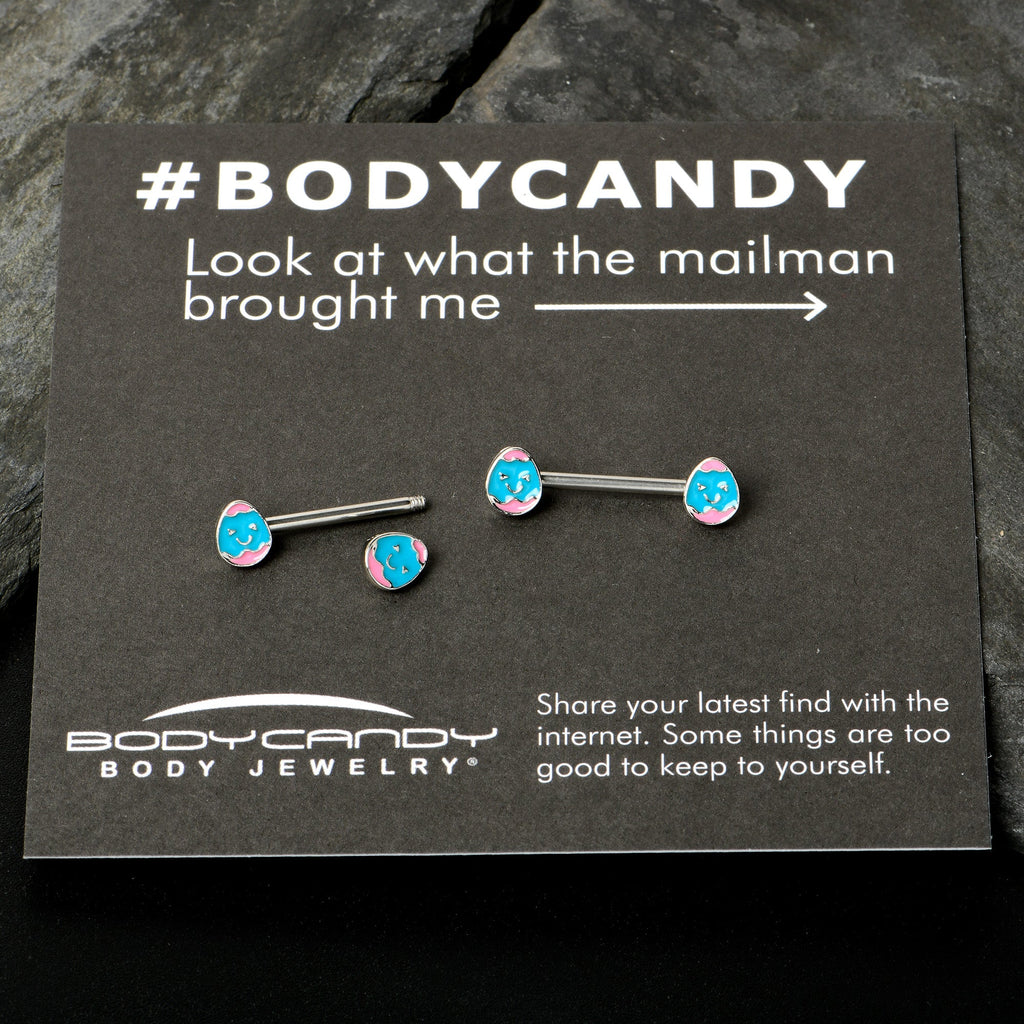 BodyCandy 14G 9/16  Blue Pink Celebration Easter Egg Barbell Nipple Ring Set — size reference
