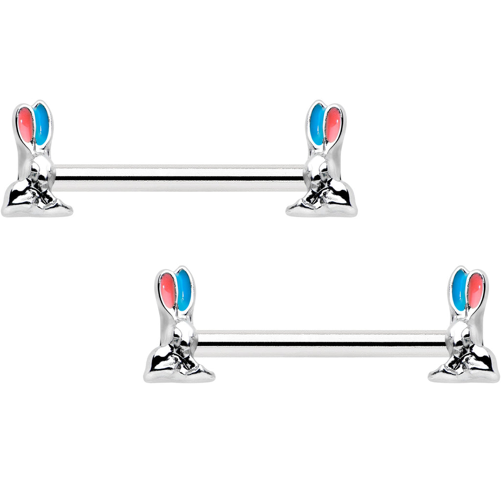 BodyCandy 14G 9/16 Easter Bunny Blue Red Ears Barbell Nipple Ring Set — main product shot