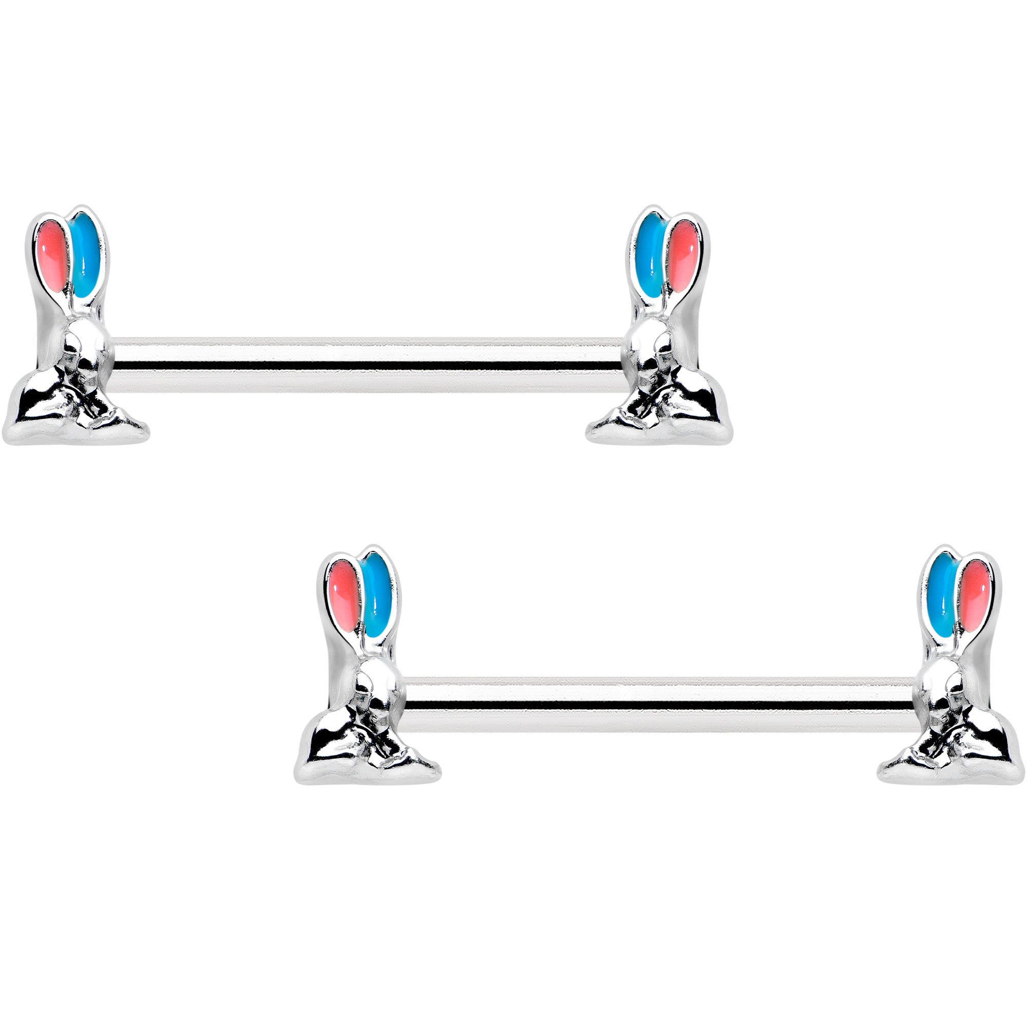 BodyCandy 14G 9/16 Easter Bunny Blue Red Ears Barbell Nipple Ring Set — main product shot