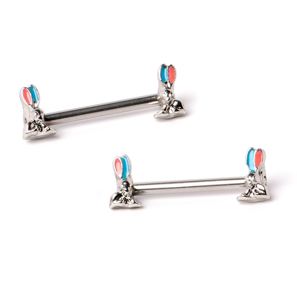 BodyCandy 14G 9/16 Easter Bunny Blue Red Ears Barbell Nipple Ring Set — back view
