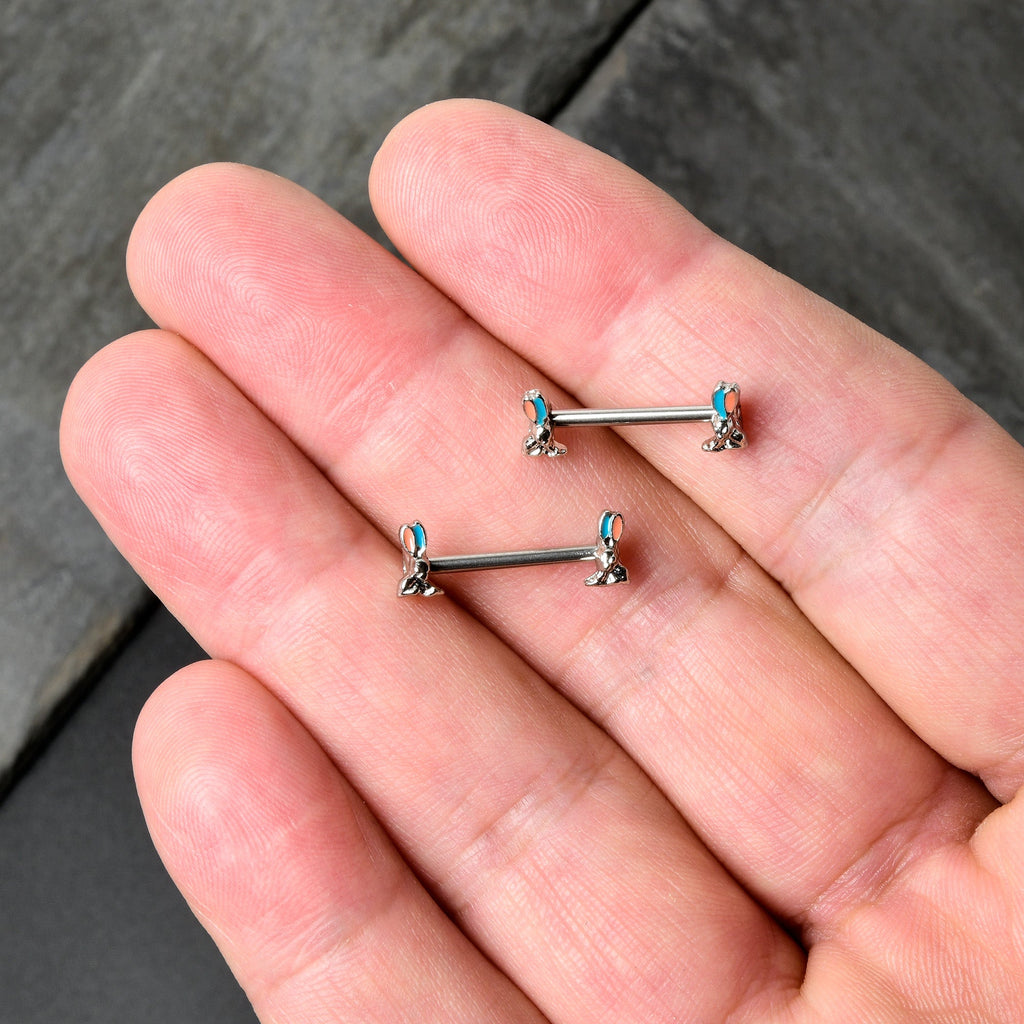 BodyCandy 14G 9/16 Easter Bunny Blue Red Ears Barbell Nipple Ring Set — alternative angle