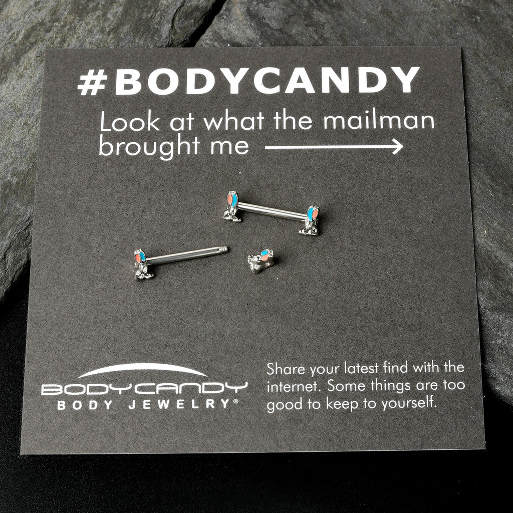 BodyCandy 14G 9/16 Easter Bunny Blue Red Ears Barbell Nipple Ring Set — size reference