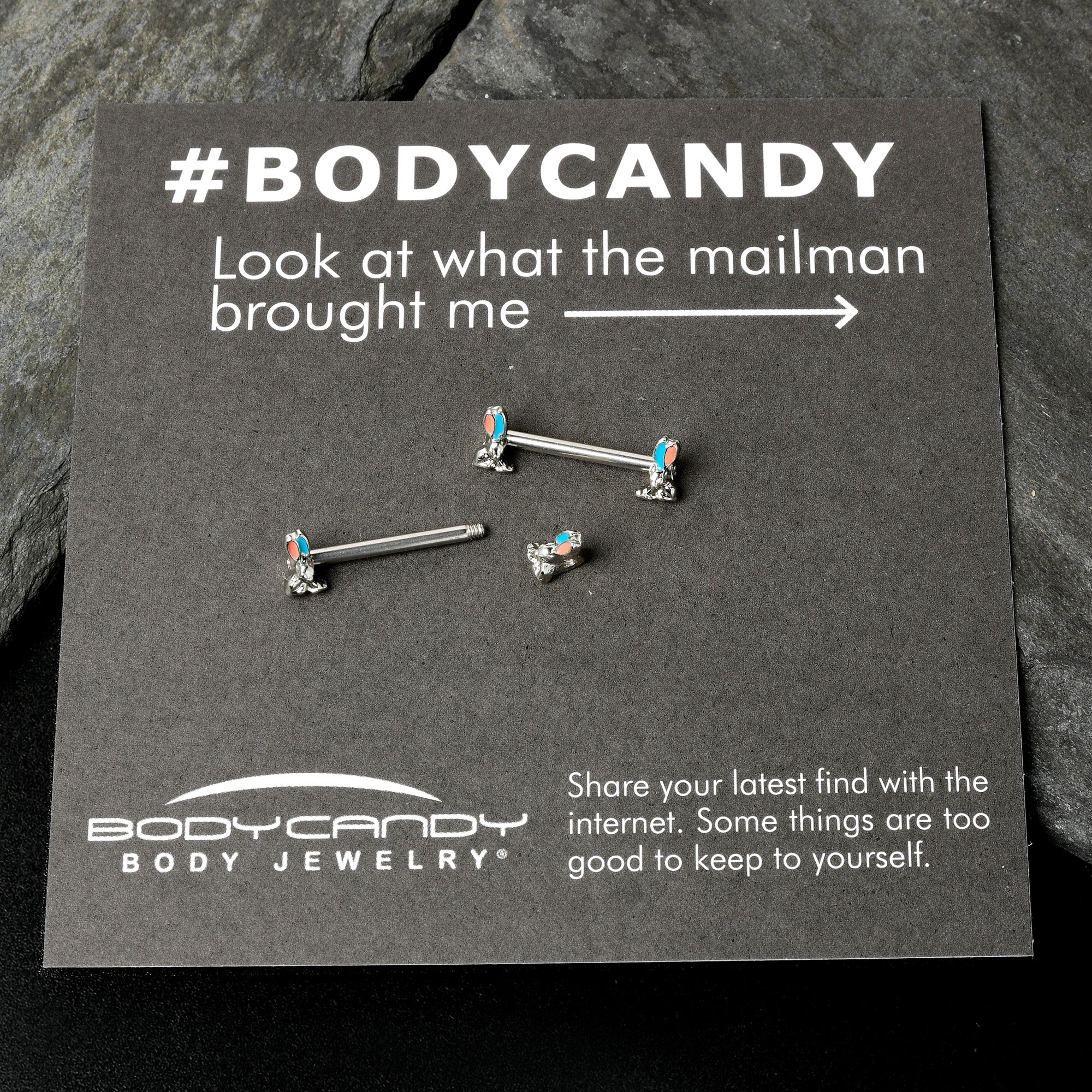 BodyCandy 14G 9/16 Easter Bunny Blue Red Ears Barbell Nipple Ring Set — size reference