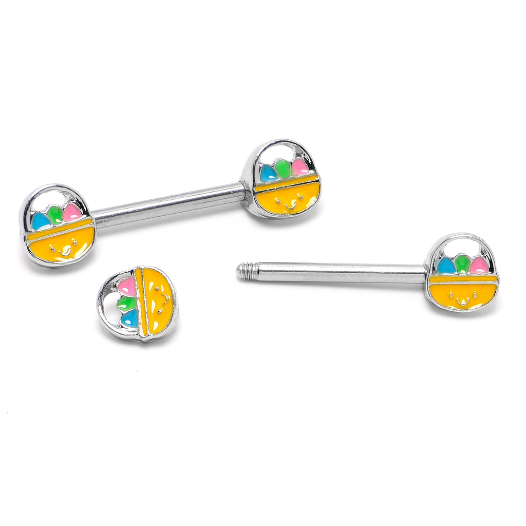 BodyCandy 14G 9/16 Celebration Easter Basket Barbell Nipple Ring Set — side view