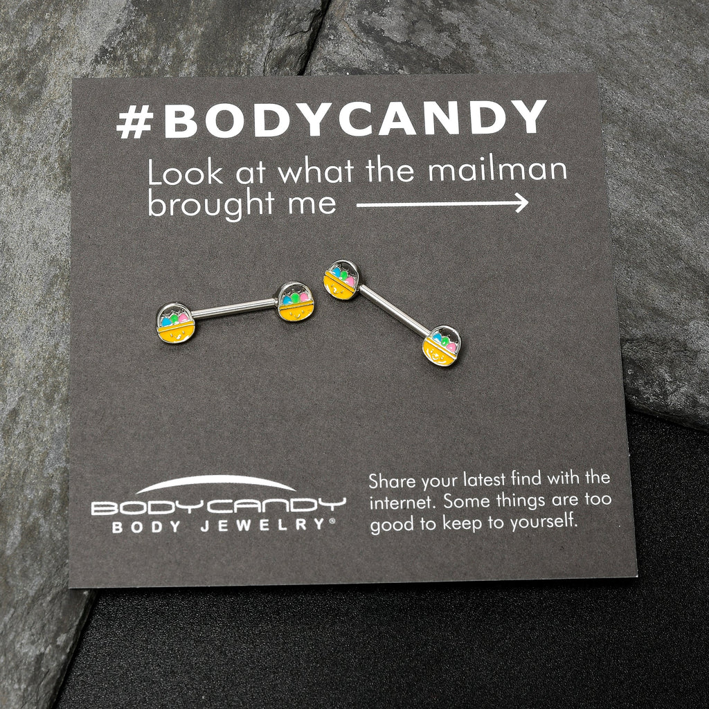 BodyCandy 14G 9/16 Celebration Easter Basket Barbell Nipple Ring Set — back view