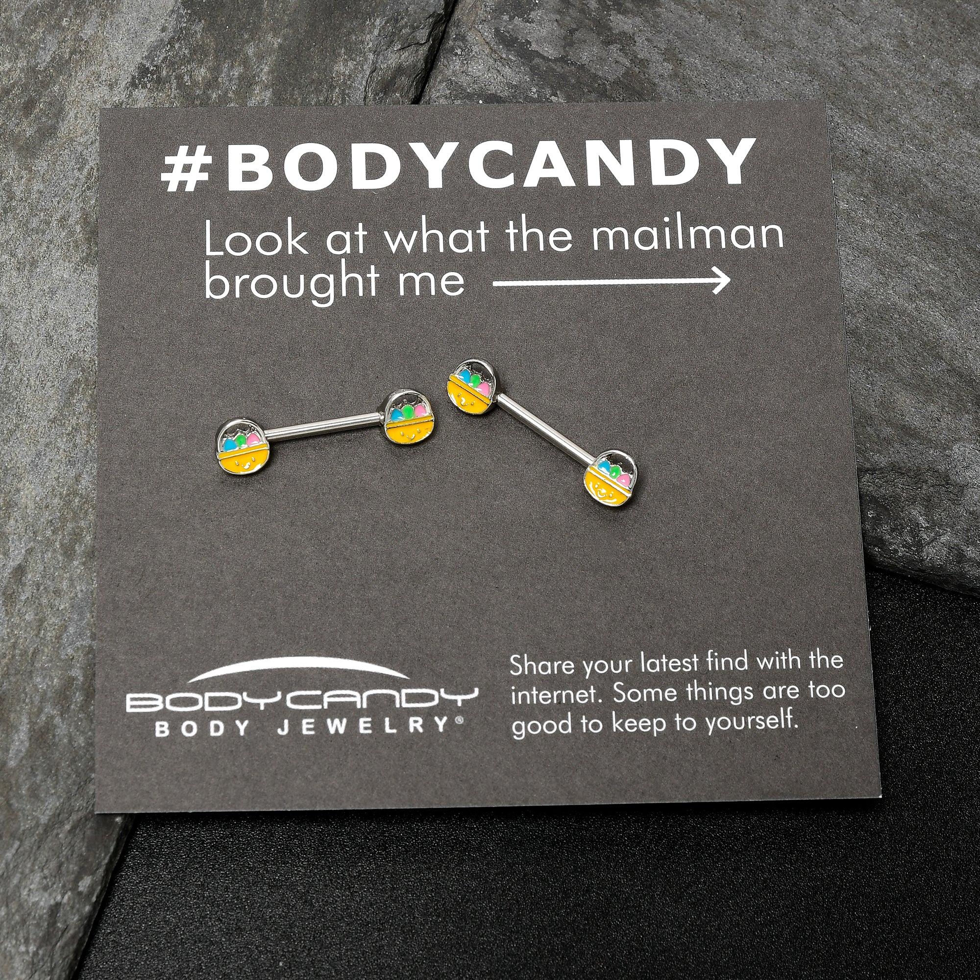 BodyCandy 14G 9/16 Celebration Easter Basket Barbell Nipple Ring Set — back view