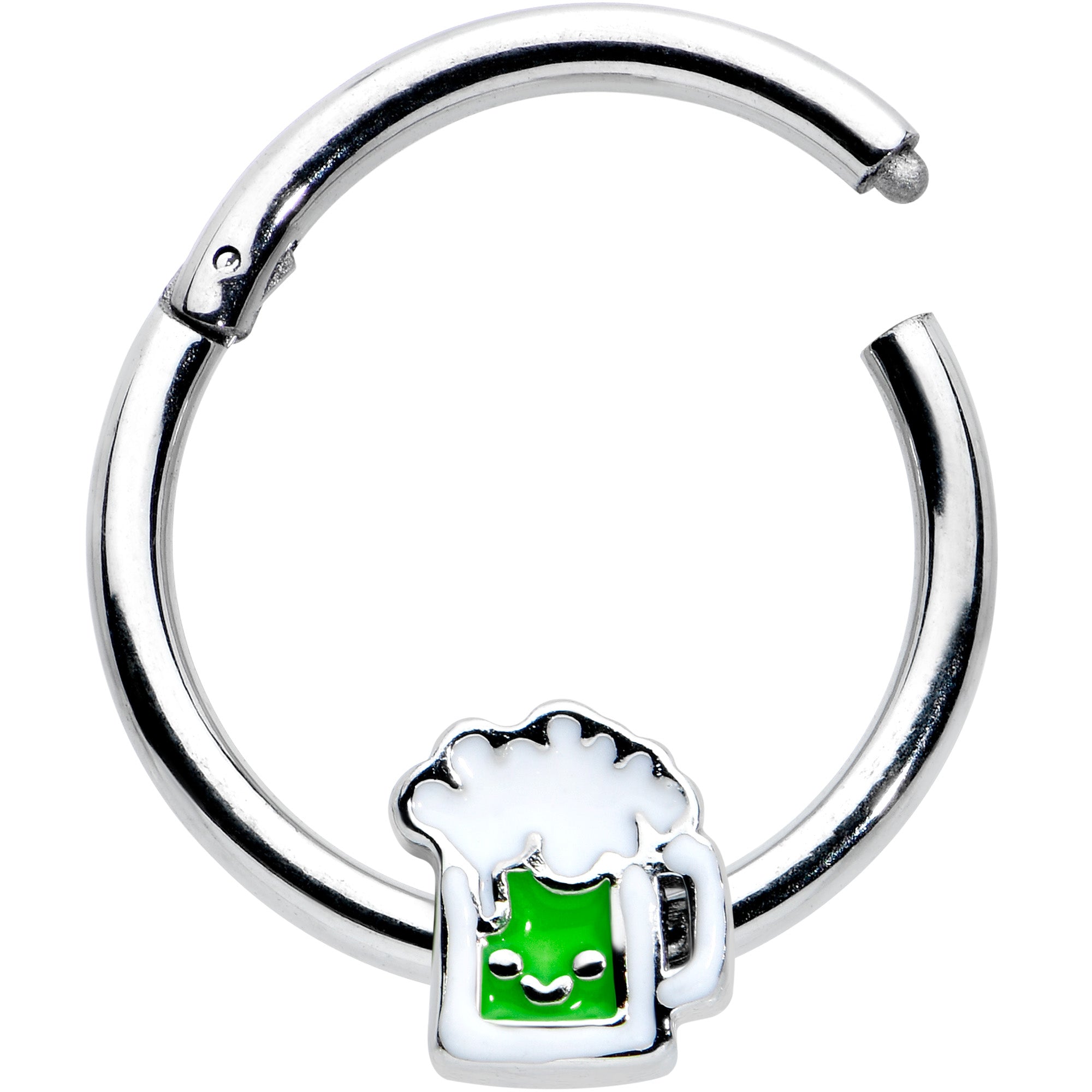 BodyCandy 16G 3/8 Sweet Happy Green Beer St Patricks Hinged Segment Ring — detail close-up
