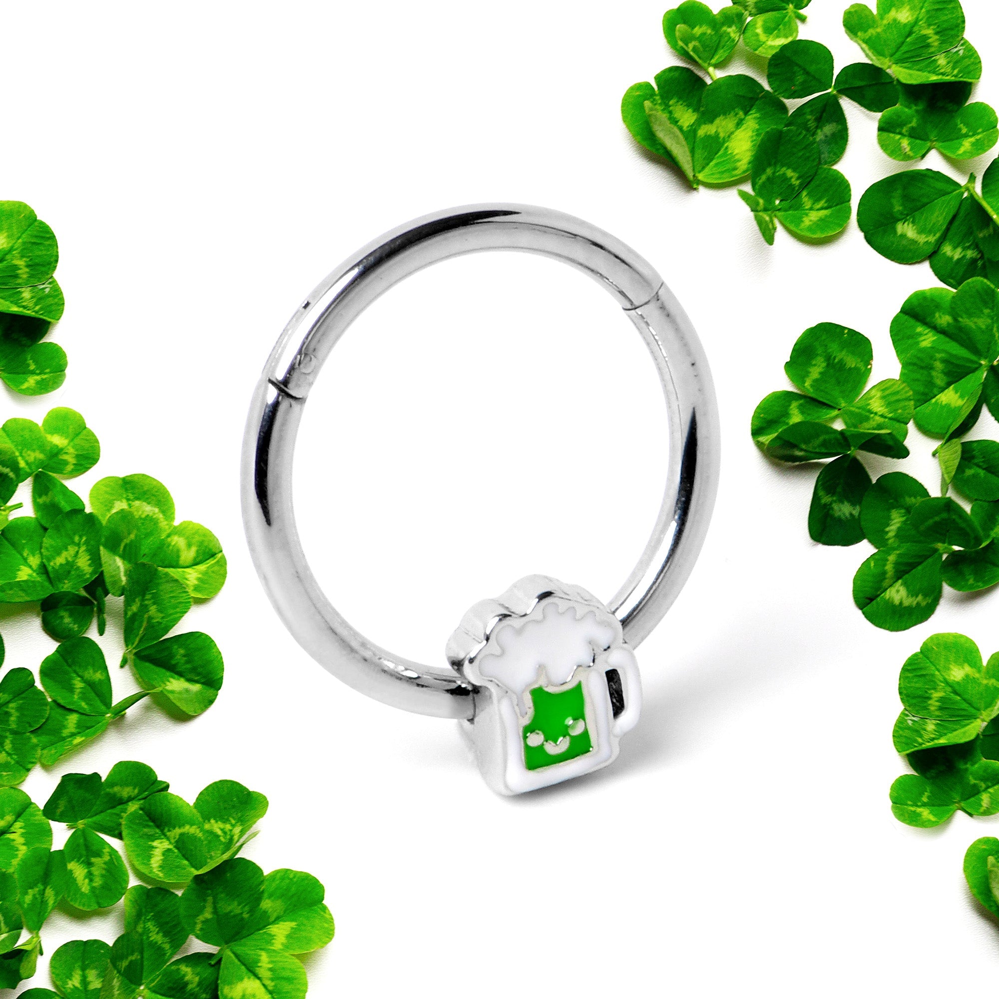 BodyCandy 16G 3/8 Sweet Happy Green Beer St Patricks Hinged Segment Ring — side view