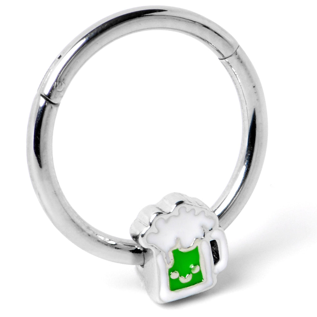 BodyCandy 16G 3/8 Sweet Happy Green Beer St Patricks Hinged Segment Ring — back view