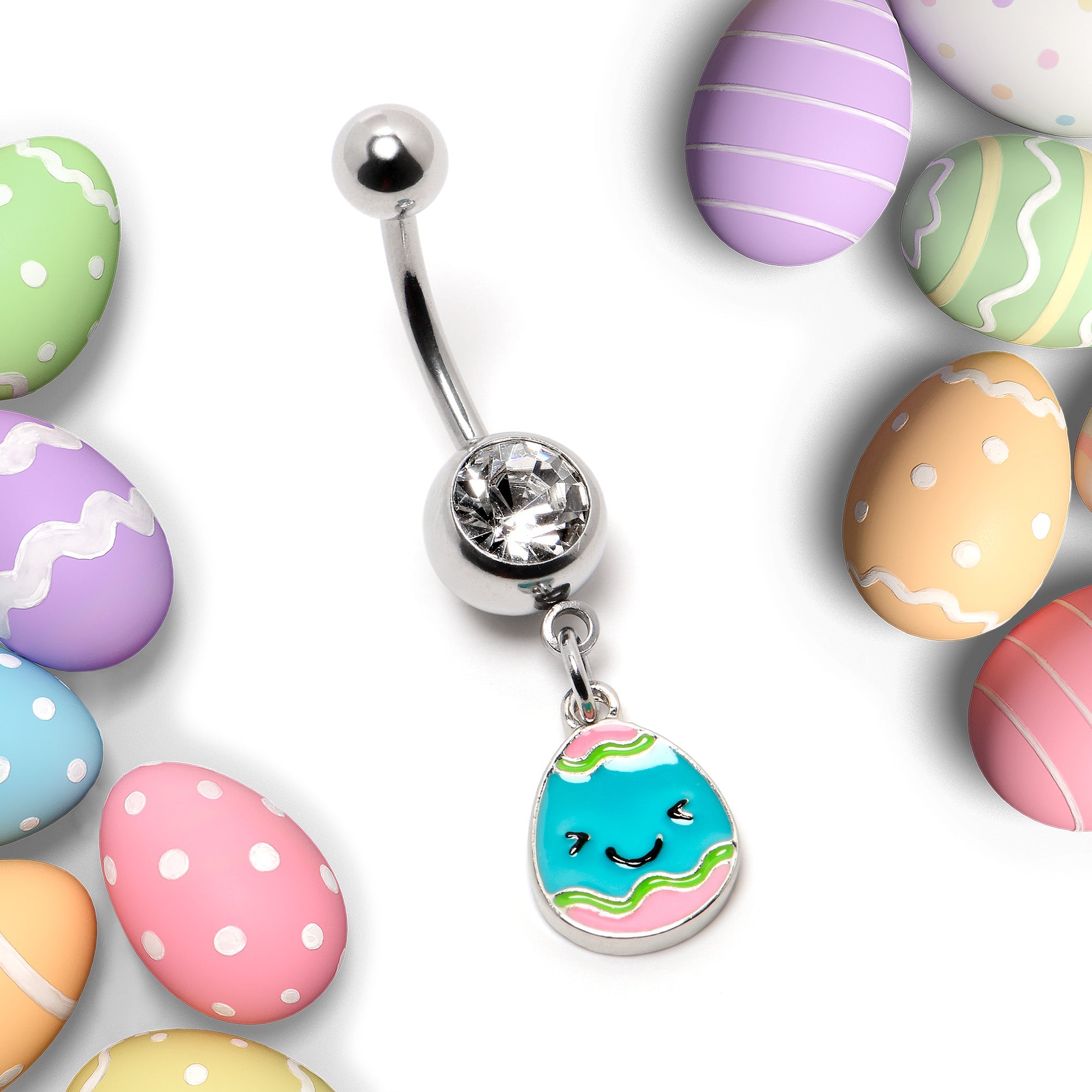 BodyCandy Clear Gem Celebration Easter Egg Dangle Belly Ring — side view
