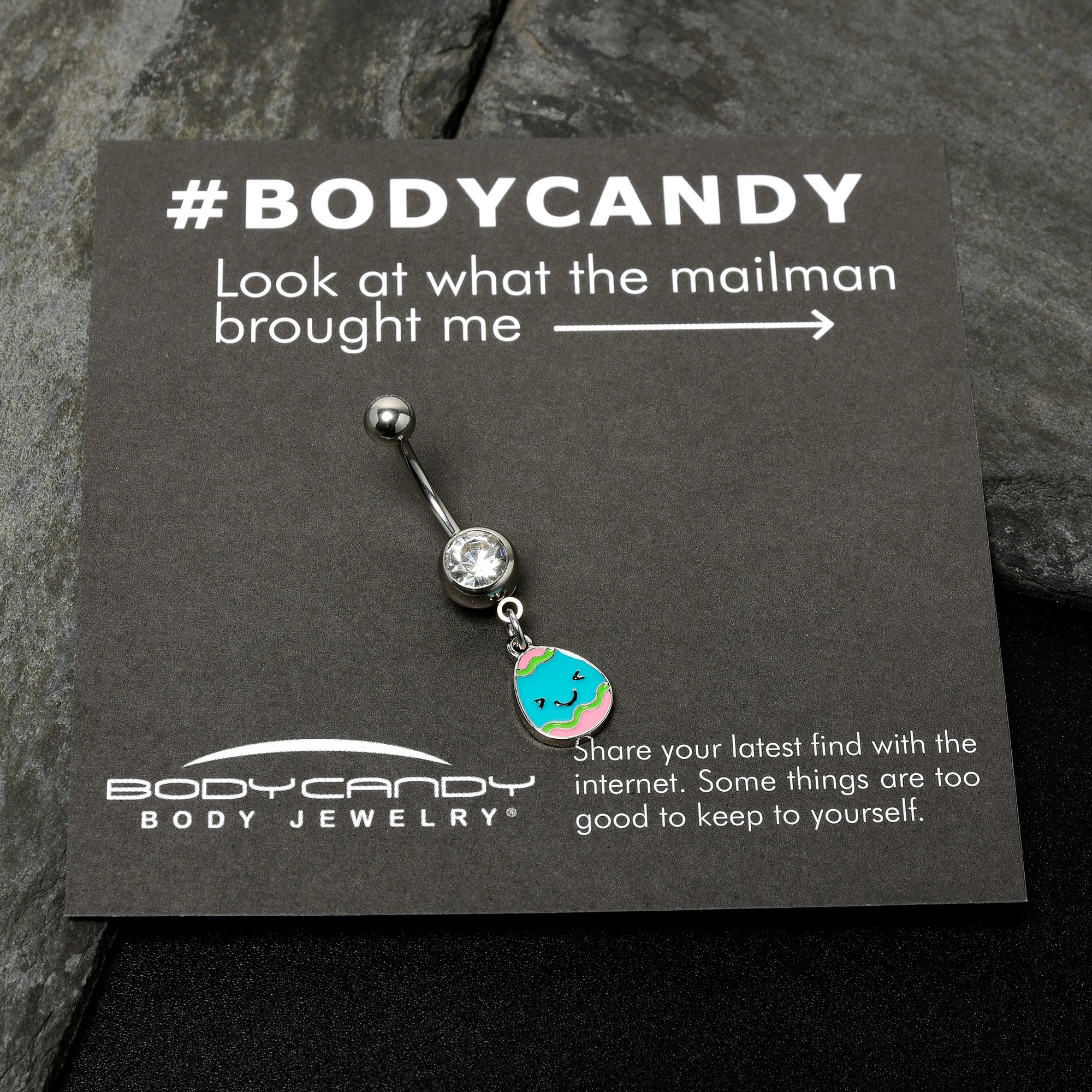 BodyCandy Clear Gem Celebration Easter Egg Dangle Belly Ring — size reference