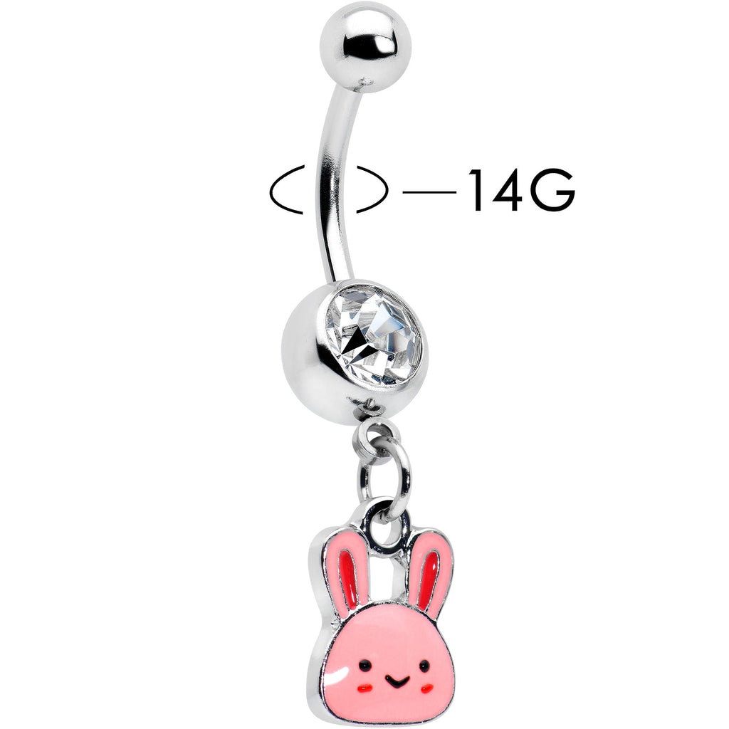 BodyCandy Clear Gem Kawaii Cutie Easter Bunny Dangle Belly Ring — detail close-up