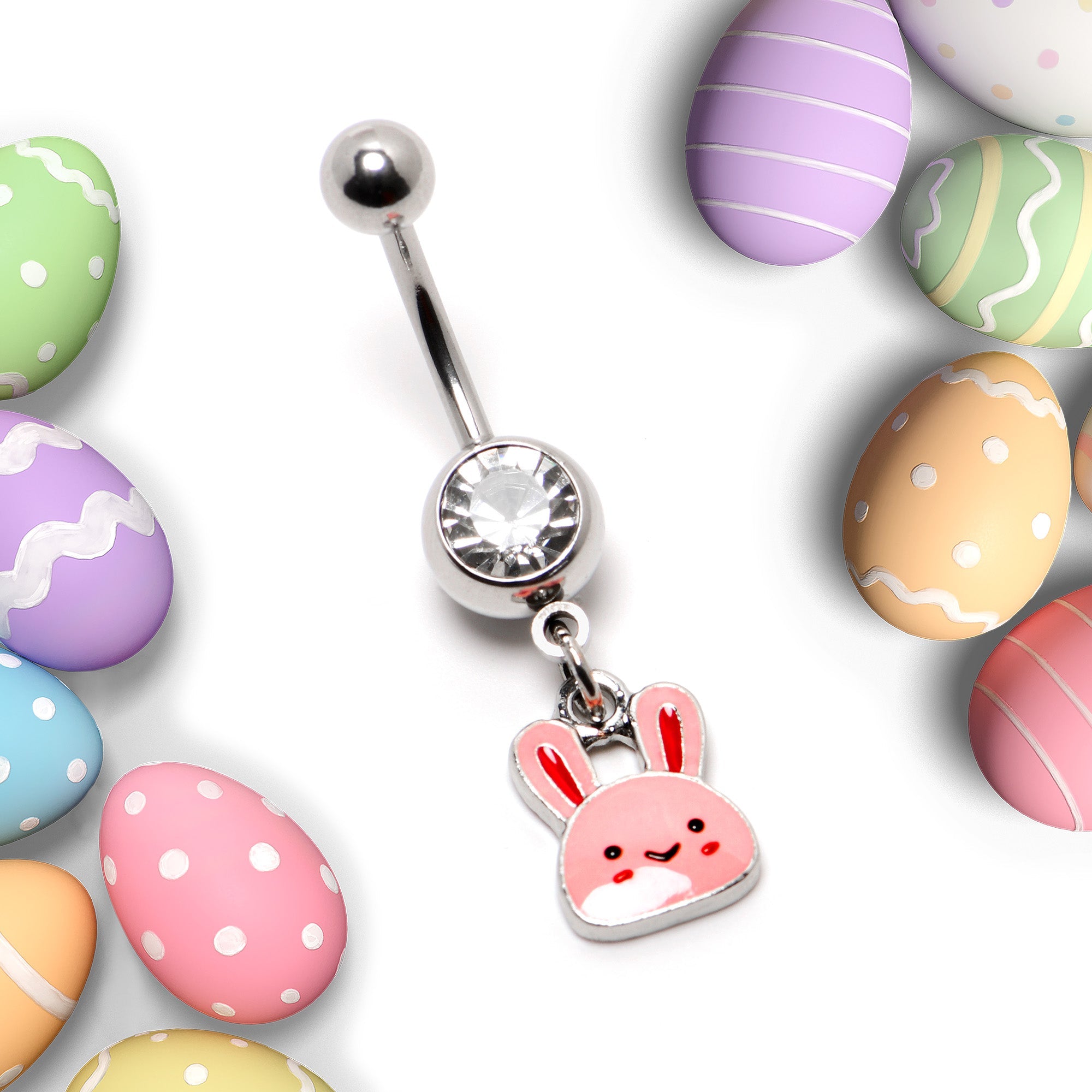 BodyCandy Clear Gem Kawaii Cutie Easter Bunny Dangle Belly Ring — side view