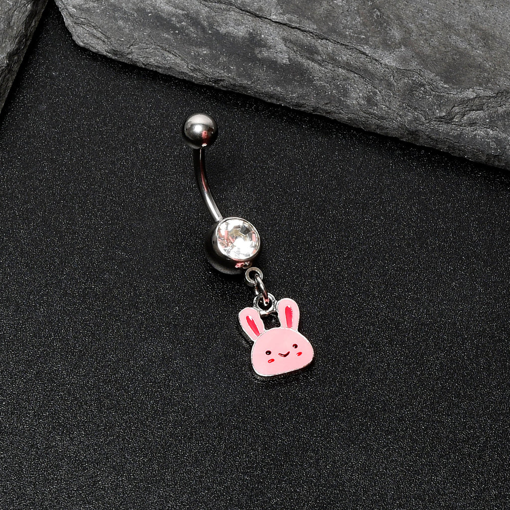 BodyCandy Clear Gem Kawaii Cutie Easter Bunny Dangle Belly Ring — back view