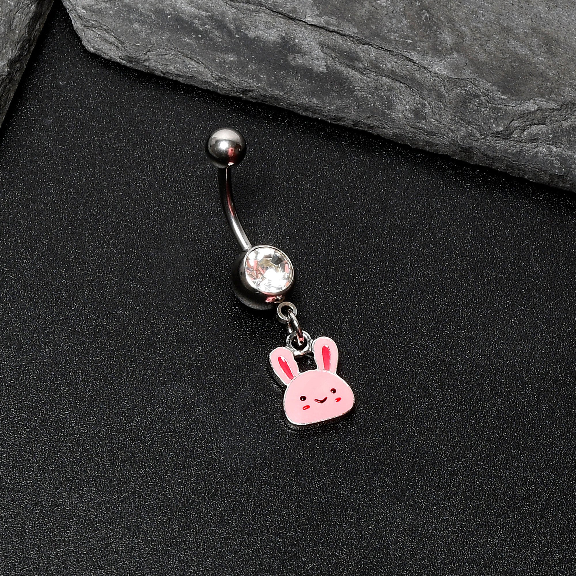 BodyCandy Clear Gem Kawaii Cutie Easter Bunny Dangle Belly Ring — back view