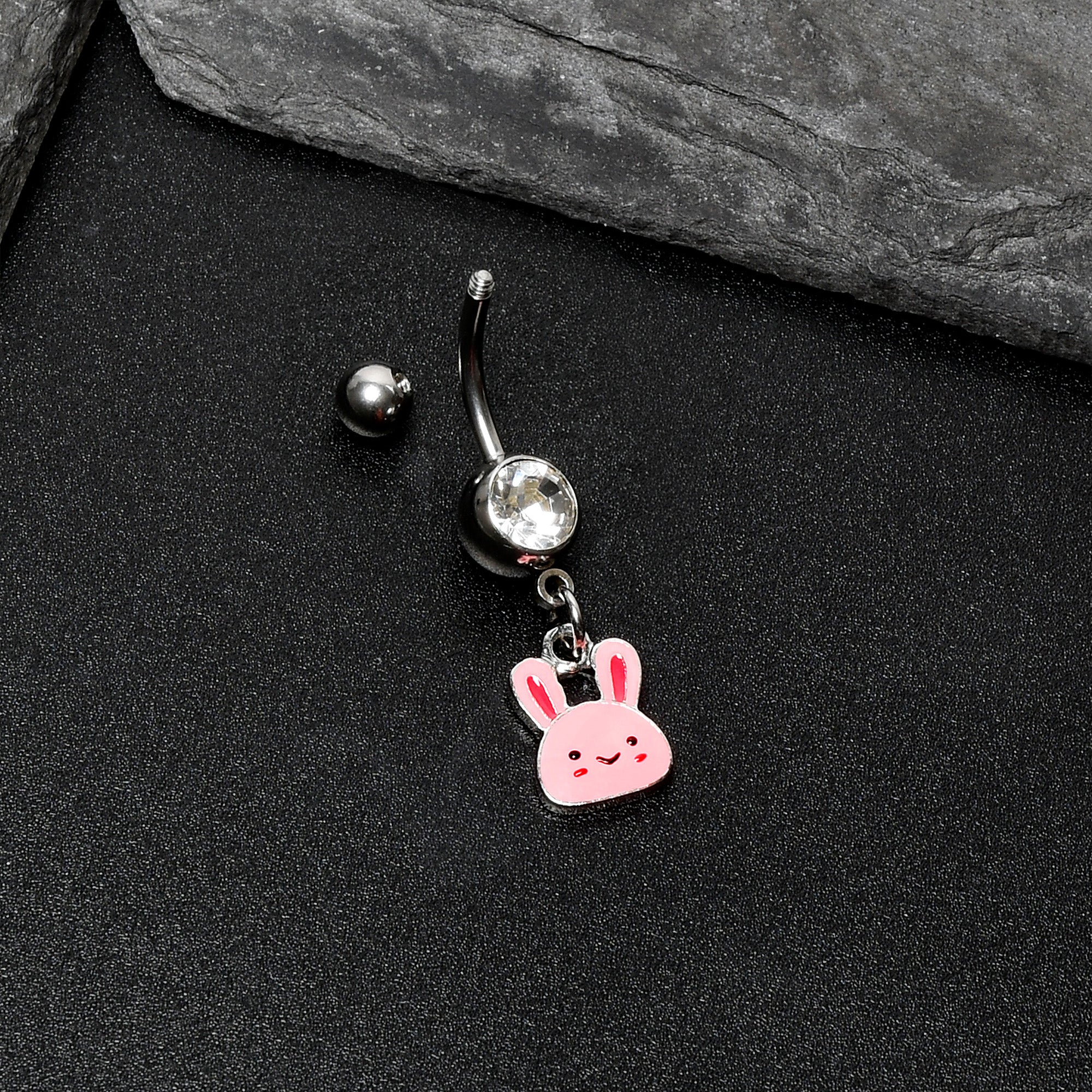 BodyCandy Clear Gem Kawaii Cutie Easter Bunny Dangle Belly Ring — alternative angle