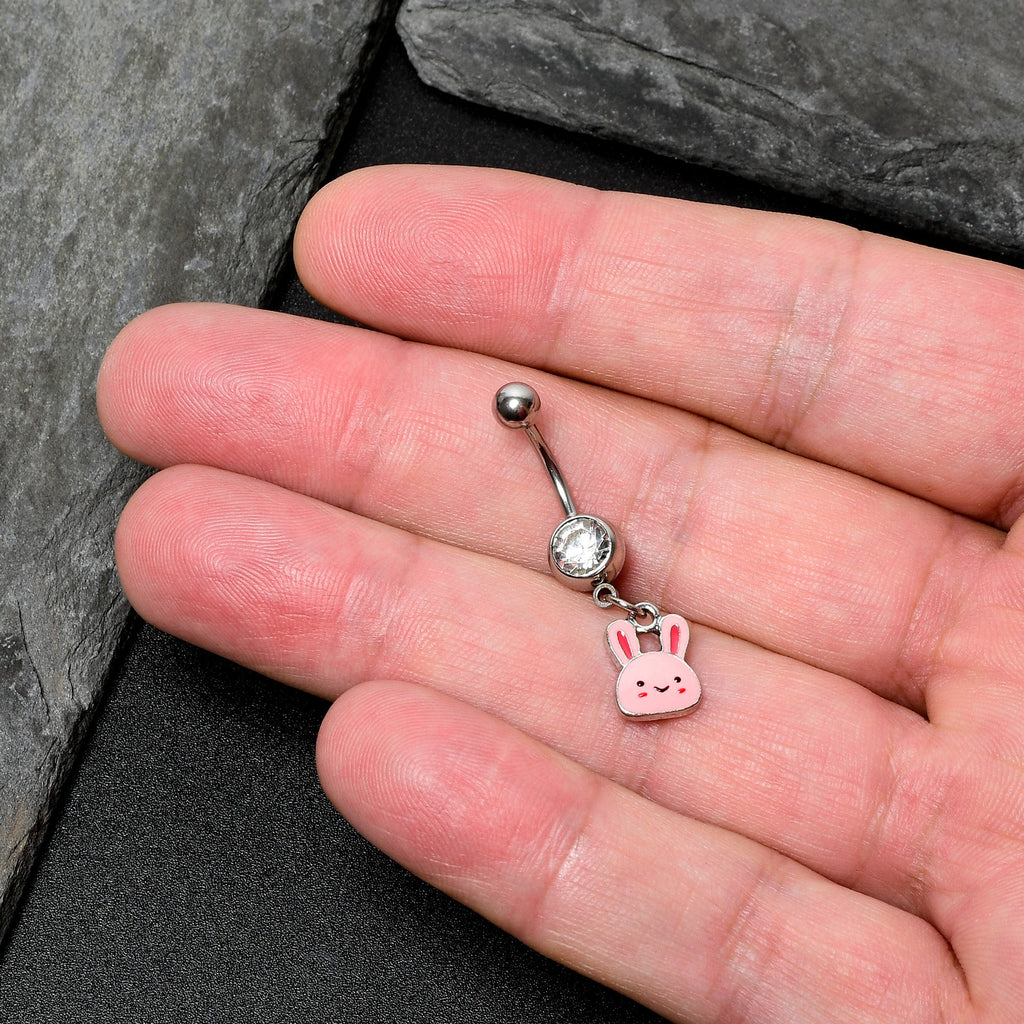 BodyCandy Clear Gem Kawaii Cutie Easter Bunny Dangle Belly Ring — in-use photo