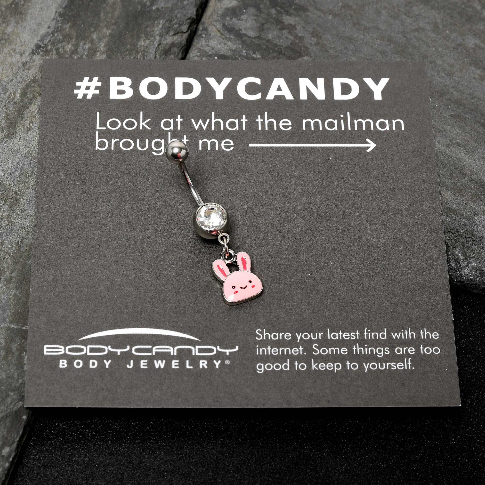 BodyCandy Clear Gem Kawaii Cutie Easter Bunny Dangle Belly Ring — size reference