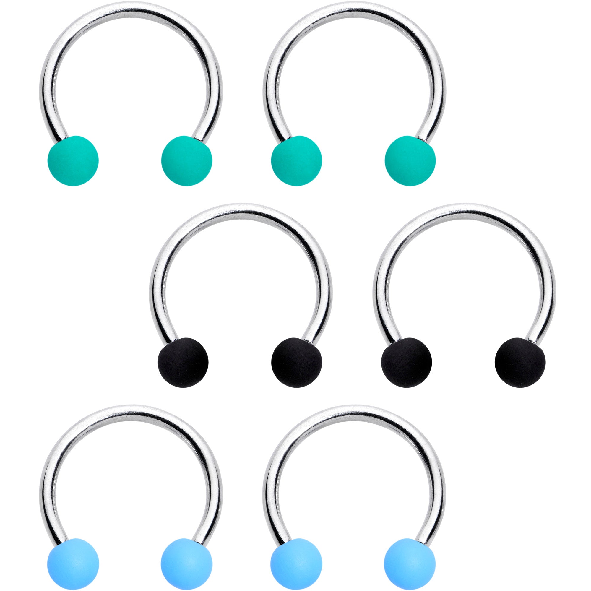 BodyCandy 16G 3/8 Matte Black Blue Teal Horseshoe Circular Barbell Set of 6 — main product shot