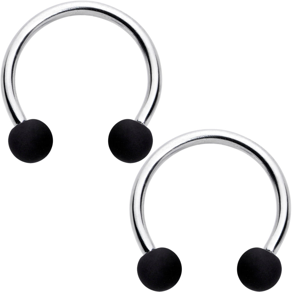 BodyCandy 16G 3/8 Matte Black Blue Teal Horseshoe Circular Barbell Set of 6 — side view