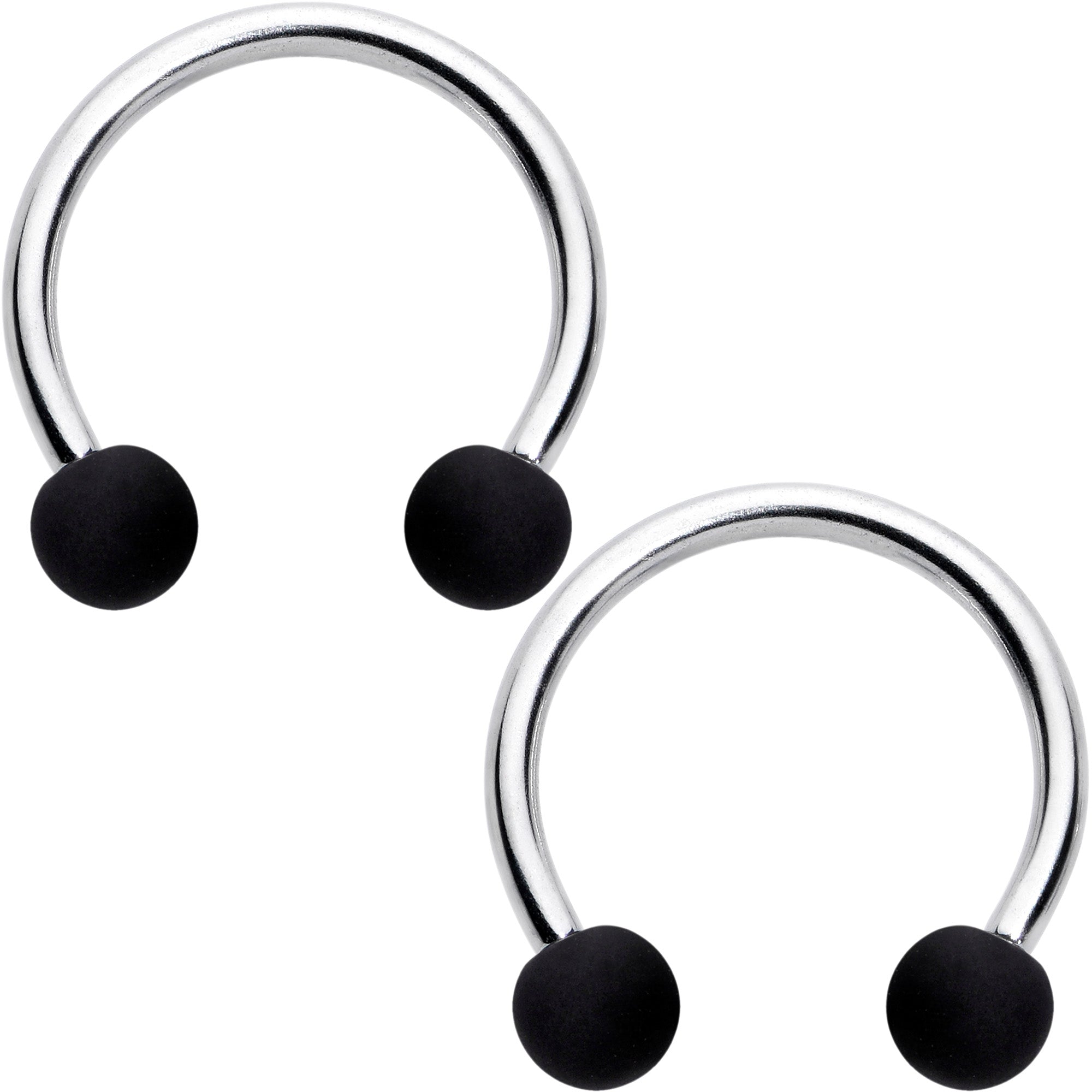 BodyCandy 16G 3/8 Matte Black Blue Teal Horseshoe Circular Barbell Set of 6 — side view